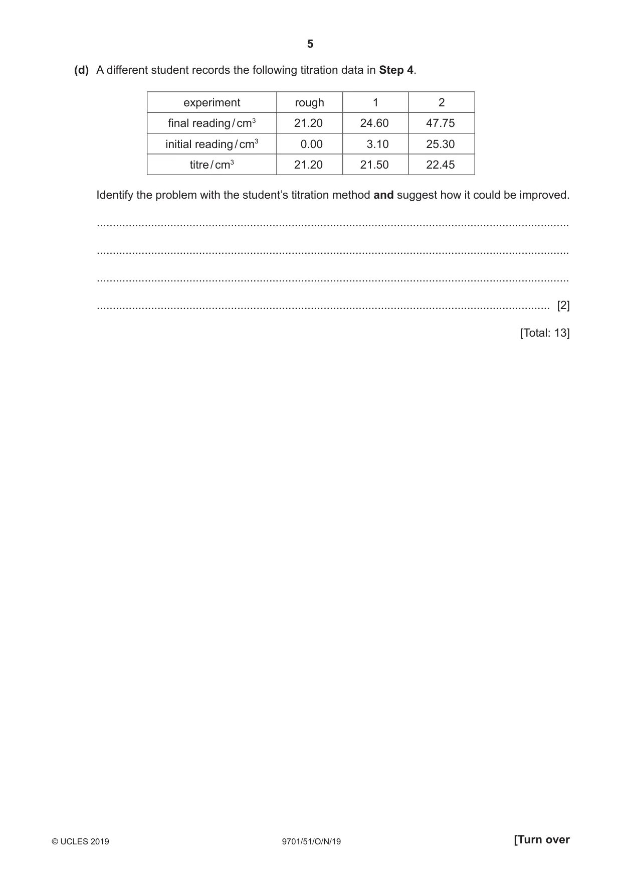 Cambridge A Level Chemistry 9701 2019 Oct/Nov Paper 5 · Variant 1 question paper, page 5 of 12