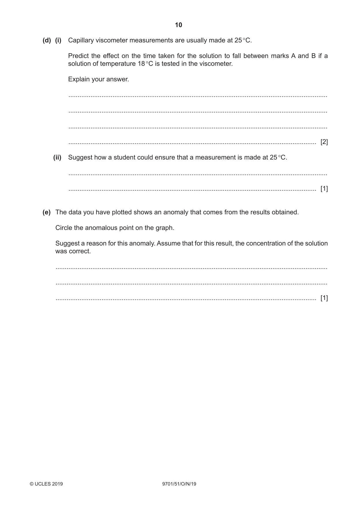 Cambridge A Level Chemistry 9701 2019 Oct/Nov Paper 5 · Variant 1 question paper, page 10 of 12