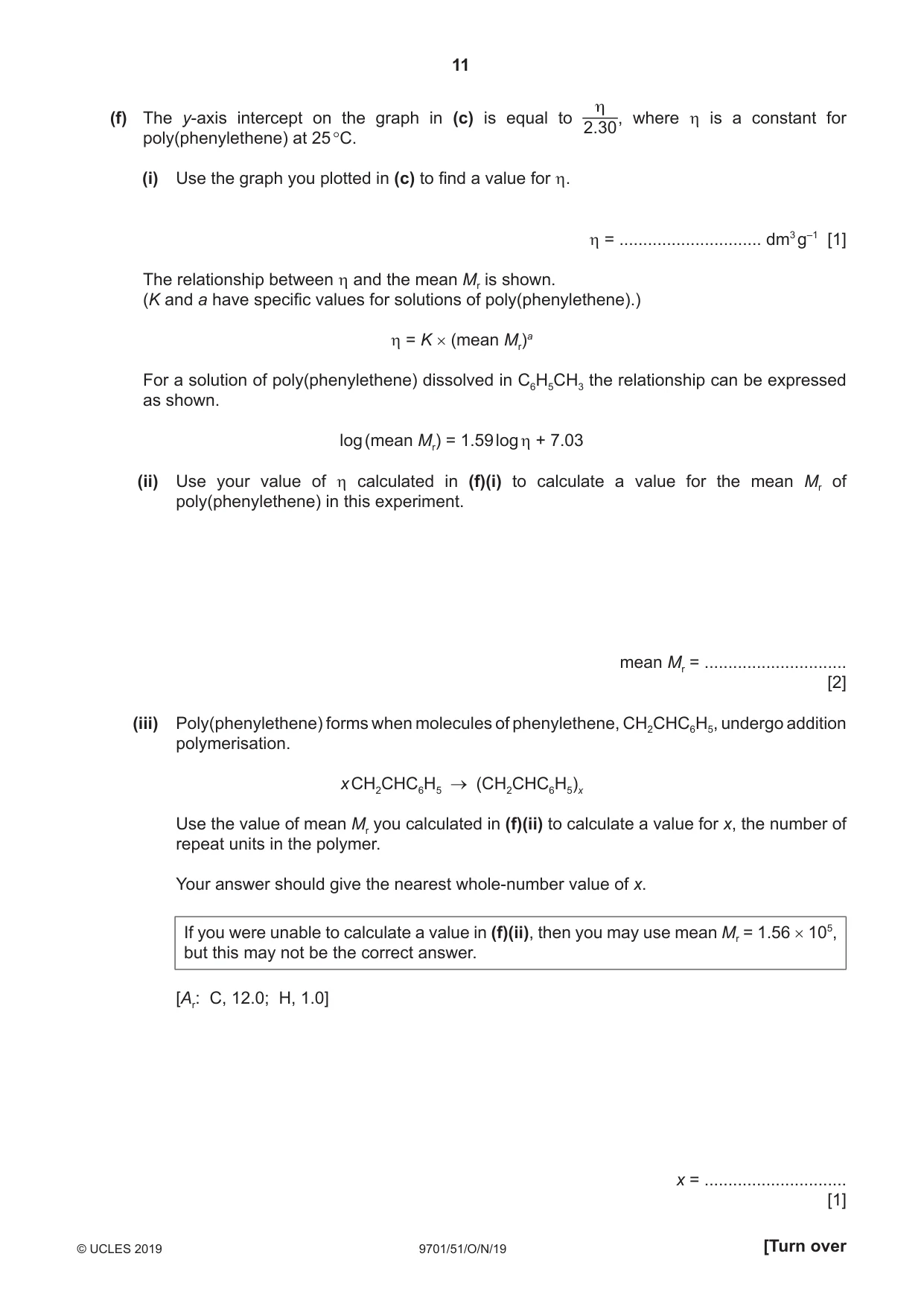 Cambridge A Level Chemistry 9701 2019 Oct/Nov Paper 5 · Variant 1 question paper, page 11 of 12