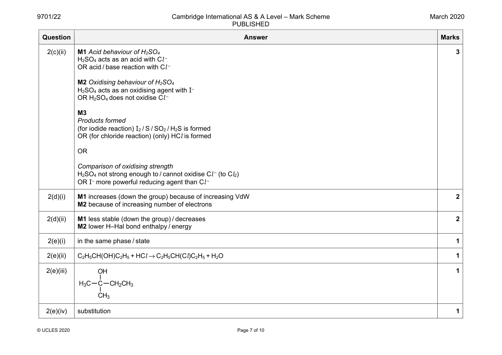 Mark scheme, page 7 of 10