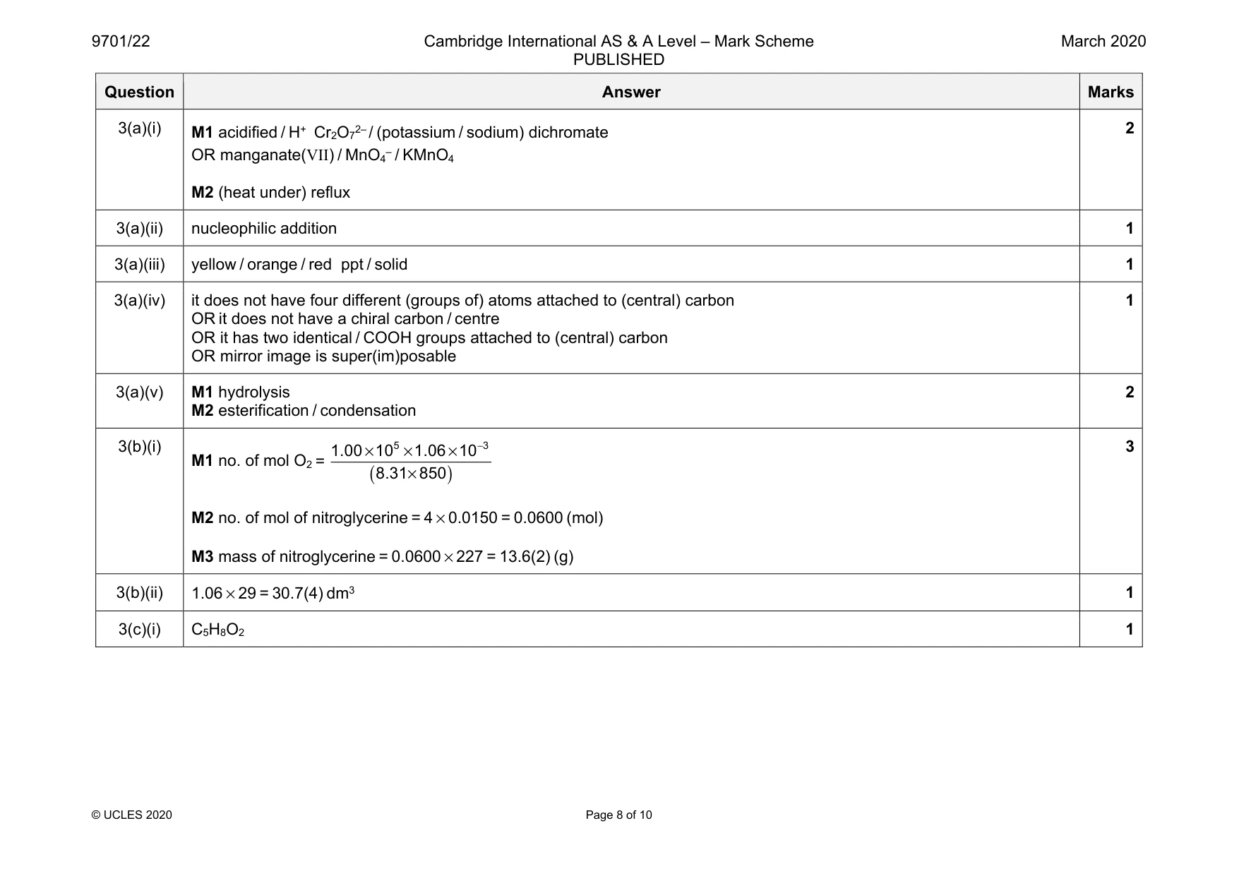 Mark scheme, page 8 of 10
