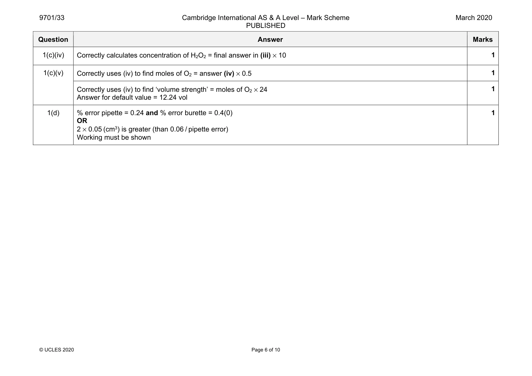 Mark scheme, page 6 of 10