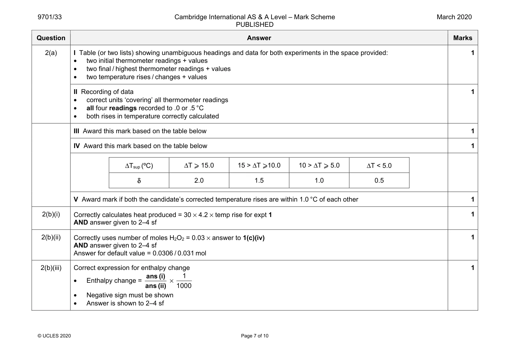 Mark scheme, page 7 of 10