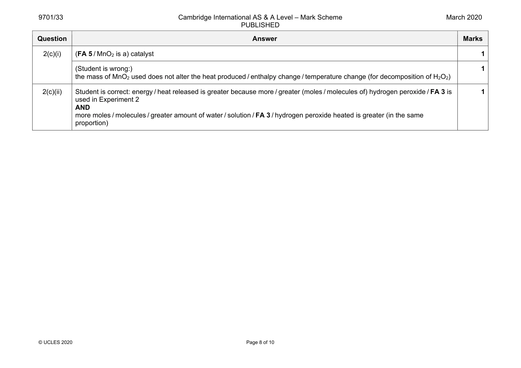 Mark scheme, page 8 of 10