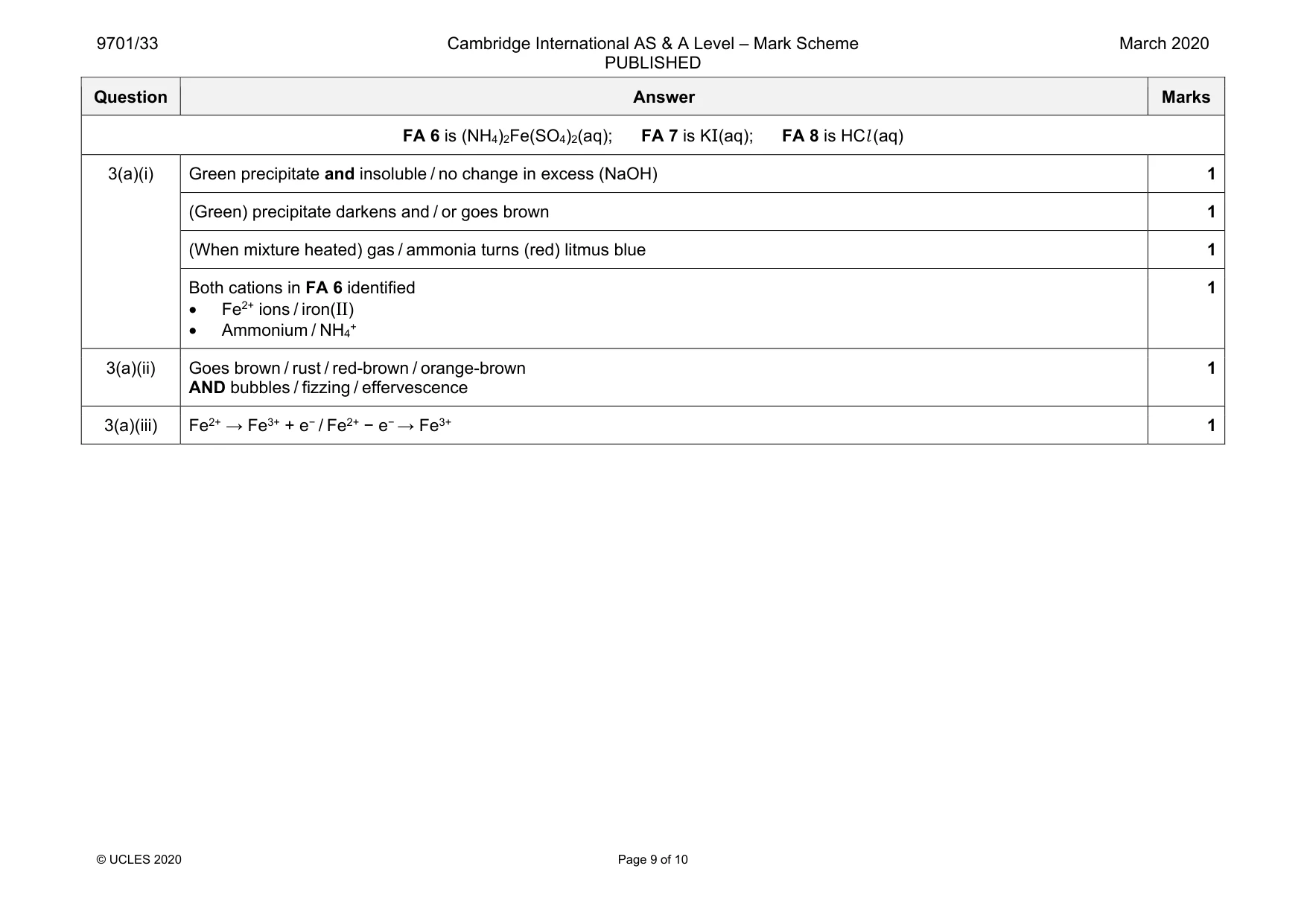 Mark scheme, page 9 of 10