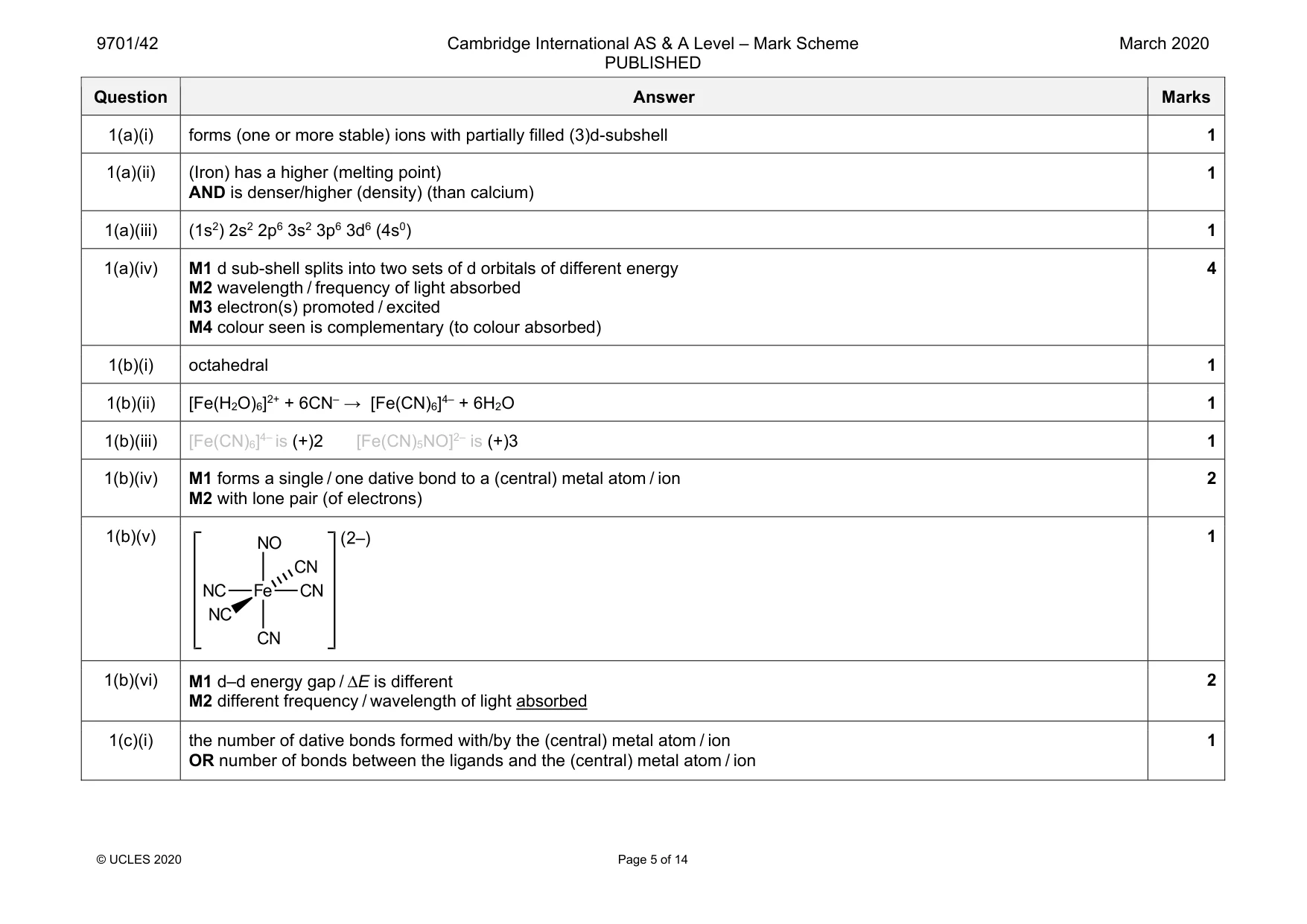 Mark scheme, page 5 of 14
