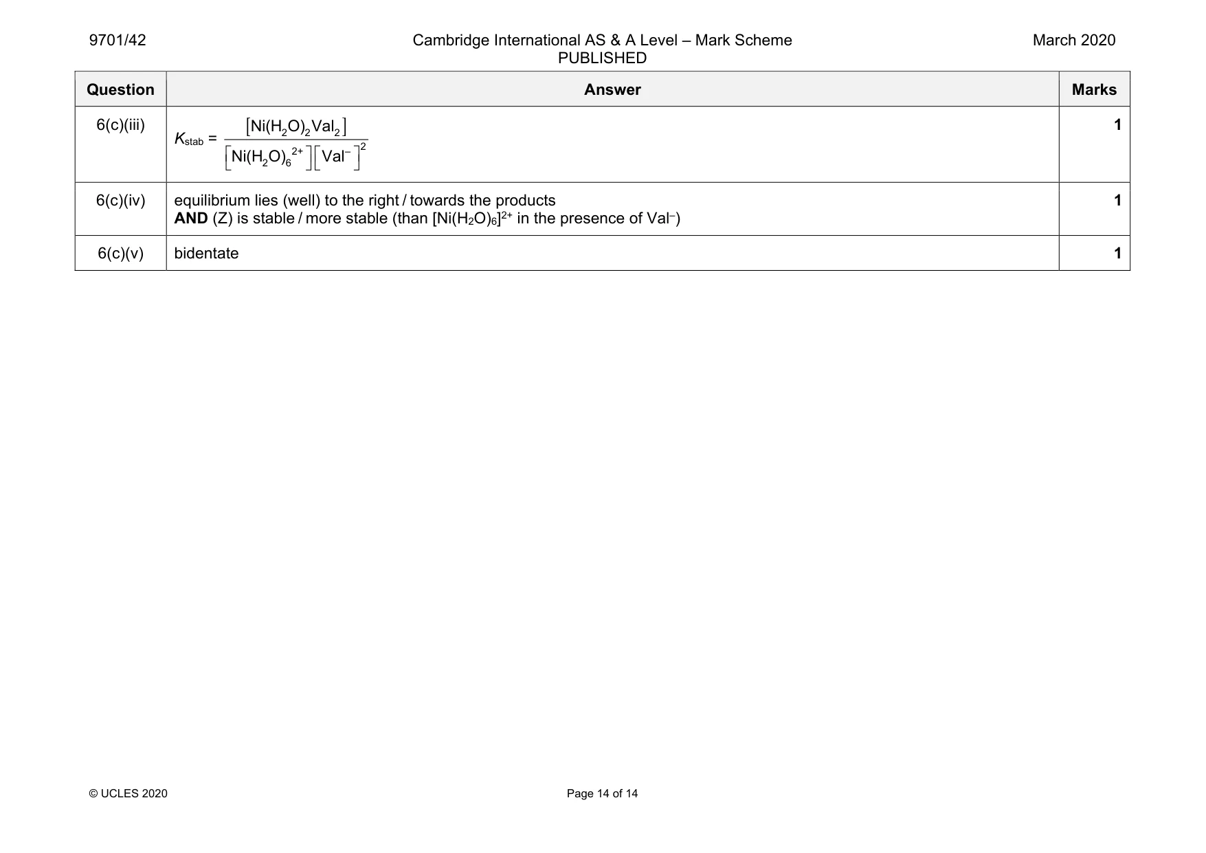 Mark scheme, page 14 of 14