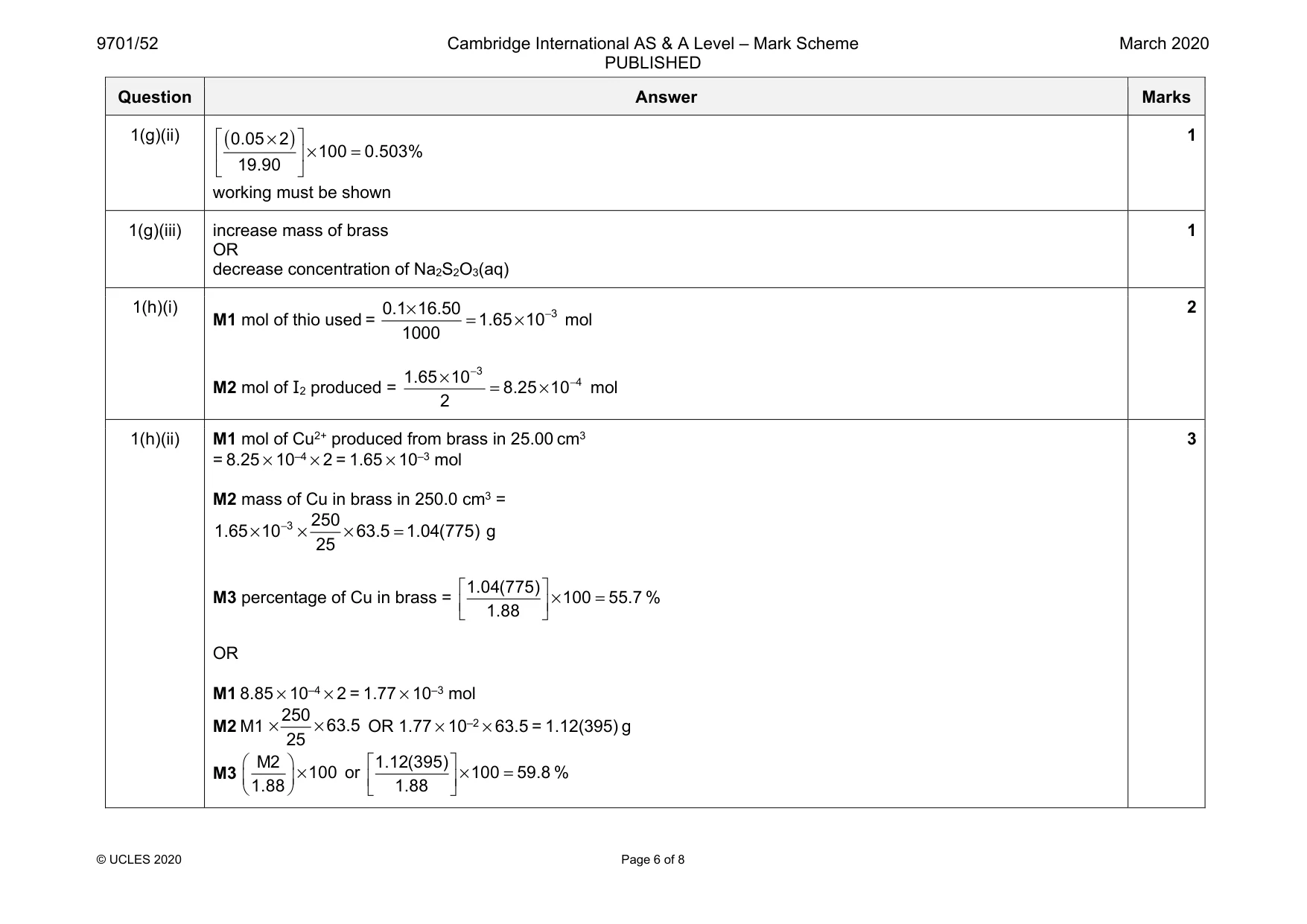 Mark scheme, page 6 of 8