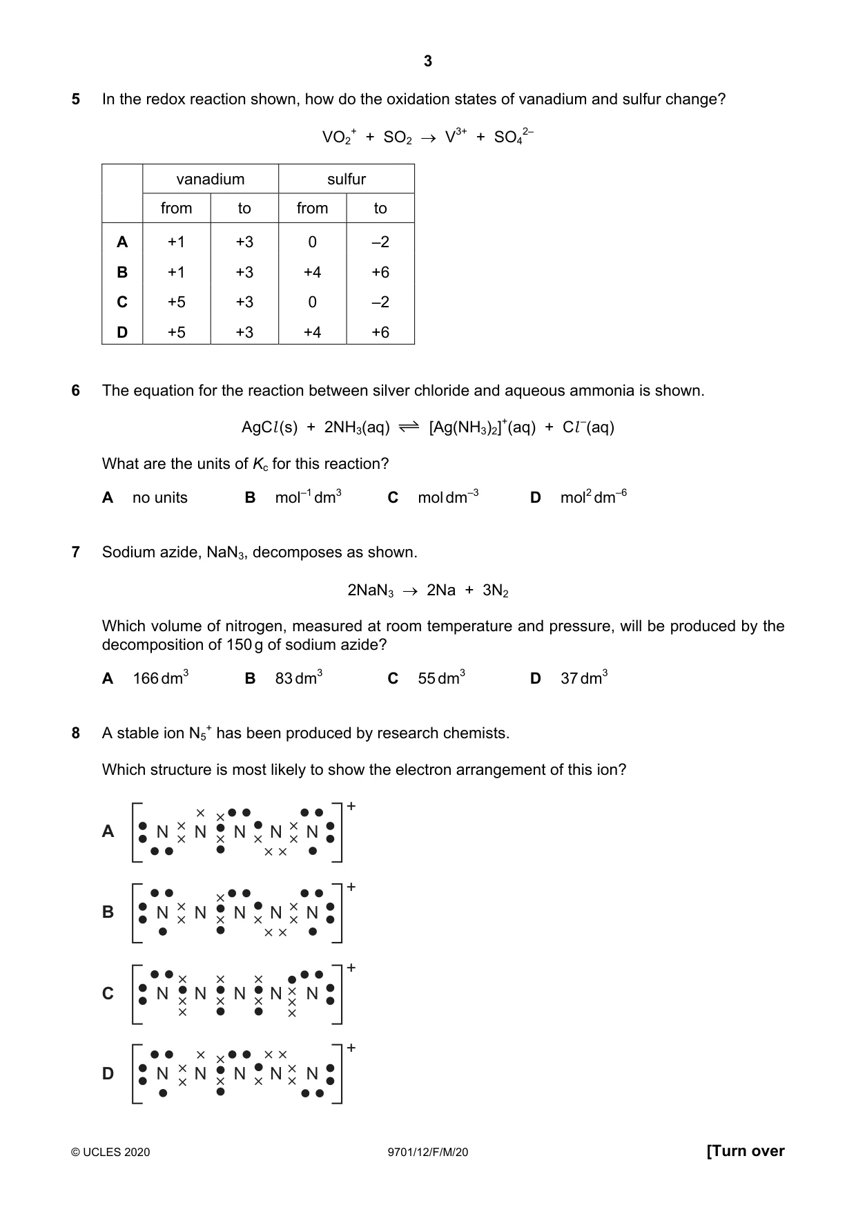 Cambridge A Level Chemistry 9701 2020 Feb/March Paper 1 · Variant 2 question paper, page 3 of 16