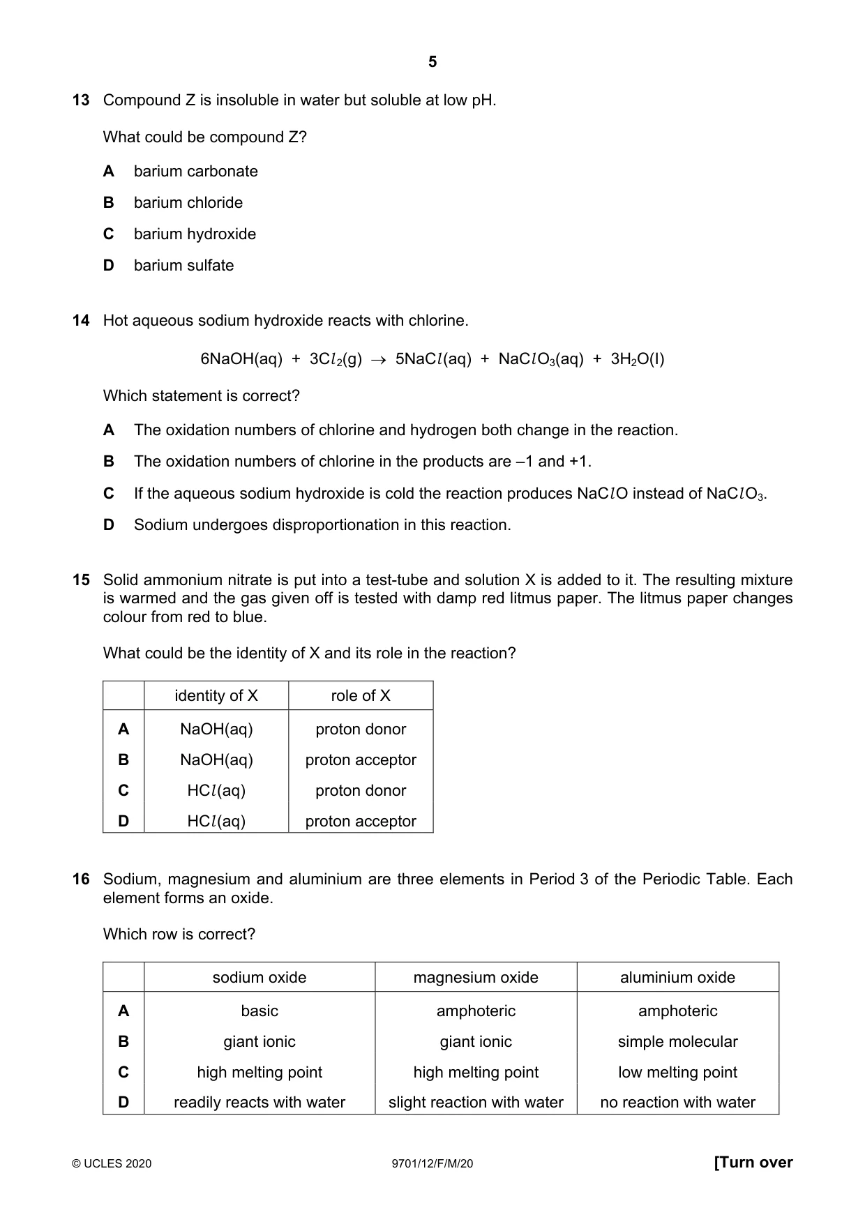 Cambridge A Level Chemistry 9701 2020 Feb/March Paper 1 · Variant 2 question paper, page 5 of 16