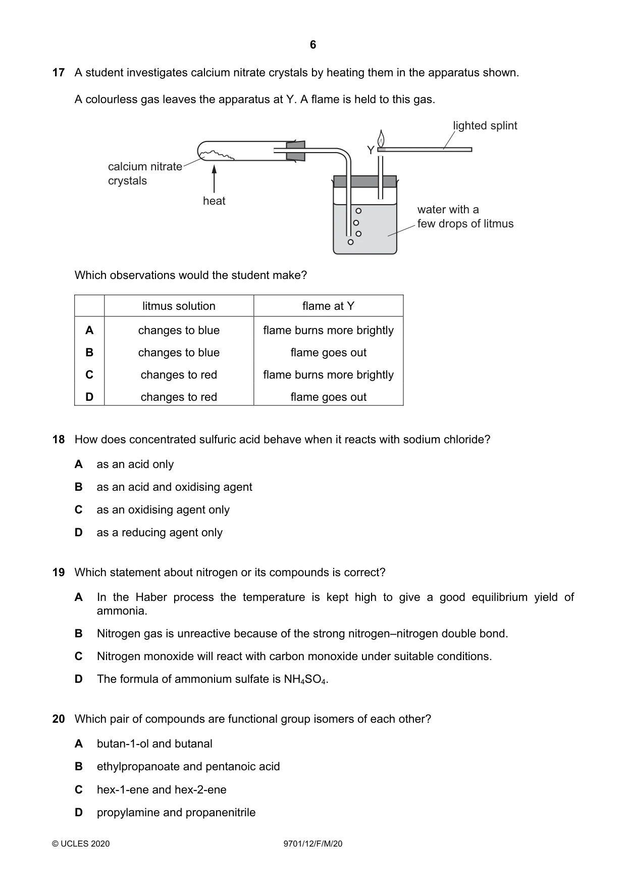 Cambridge A Level Chemistry 9701 2020 Feb/March Paper 1 · Variant 2 question paper, page 6 of 16