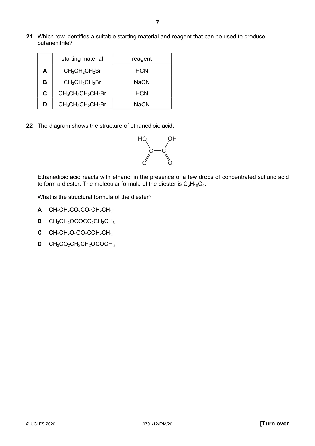 Cambridge A Level Chemistry 9701 2020 Feb/March Paper 1 · Variant 2 question paper, page 7 of 16