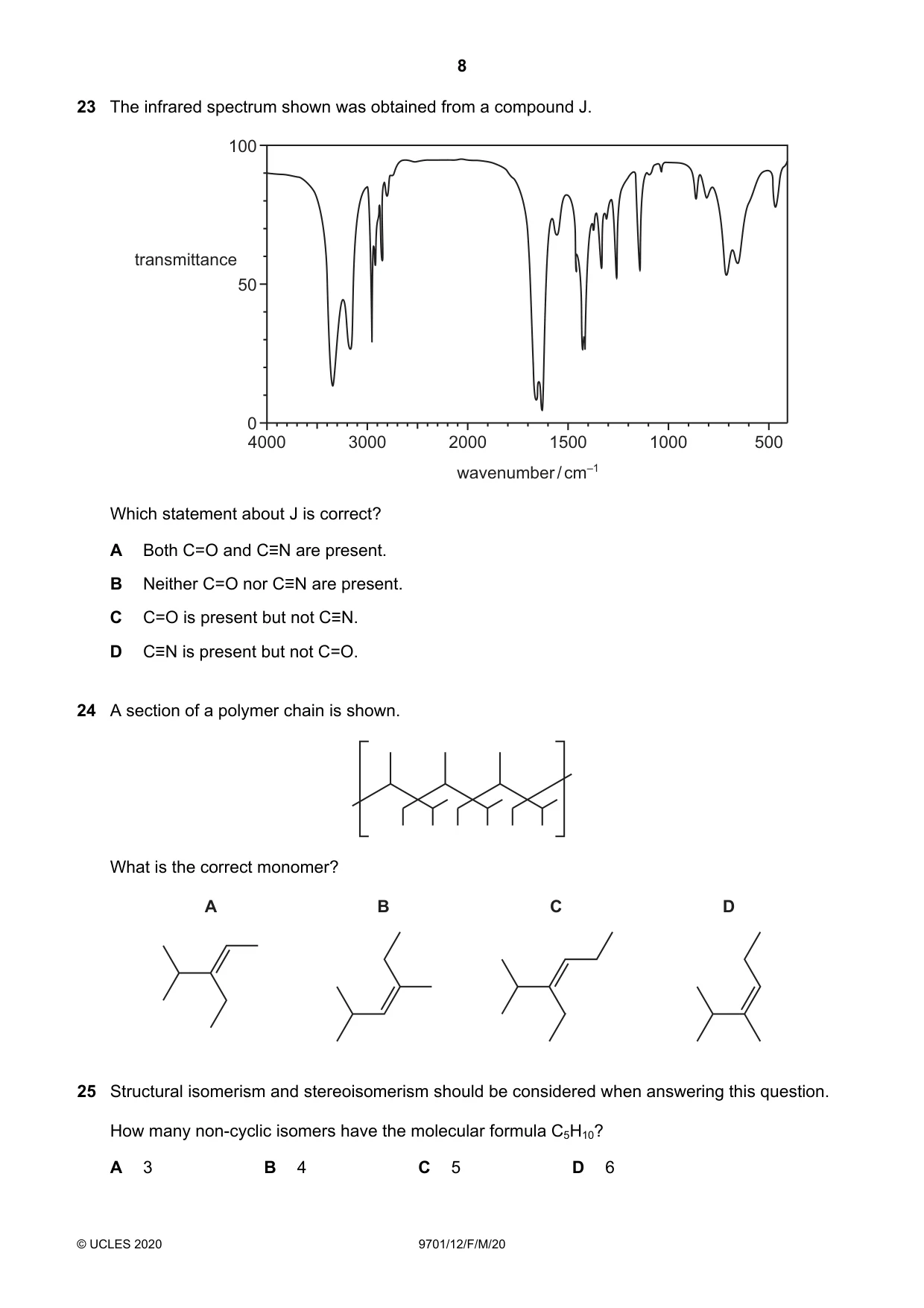 Cambridge A Level Chemistry 9701 2020 Feb/March Paper 1 · Variant 2 question paper, page 8 of 16