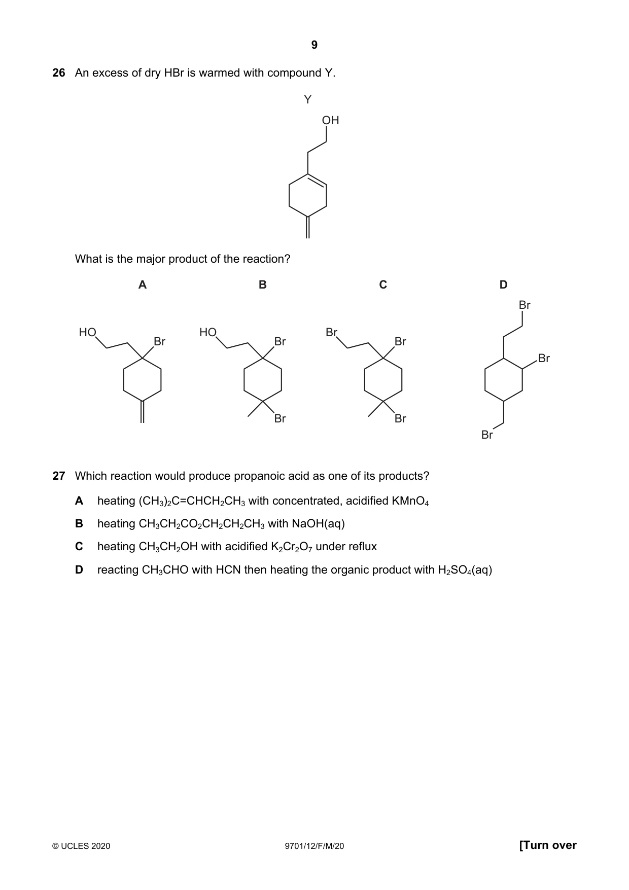 Cambridge A Level Chemistry 9701 2020 Feb/March Paper 1 · Variant 2 question paper, page 9 of 16