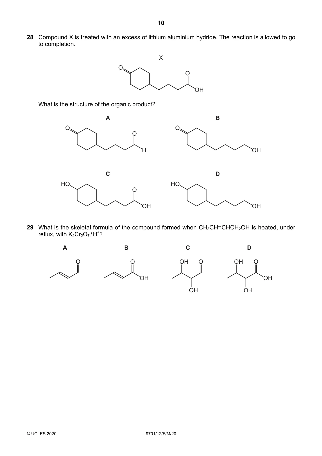 Cambridge A Level Chemistry 9701 2020 Feb/March Paper 1 · Variant 2 question paper, page 10 of 16