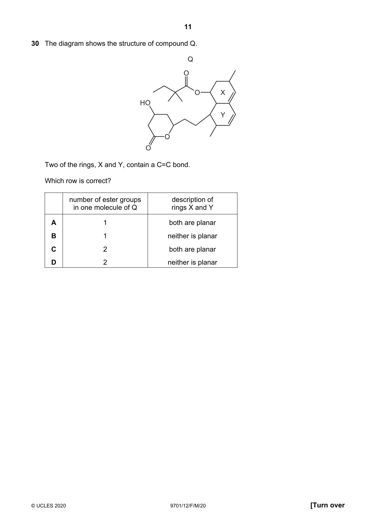 Cambridge A Level Chemistry 9701 2020 Feb/March Paper 1 · Variant 2 question paper, page 11 of 16