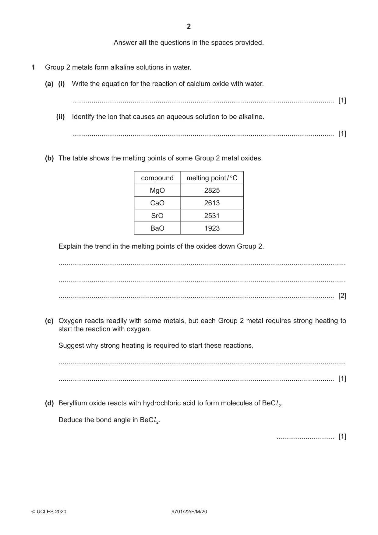 Cambridge A Level Chemistry 9701 2020 Feb/March Paper 2 · Variant 2 question paper, page 2 of 16