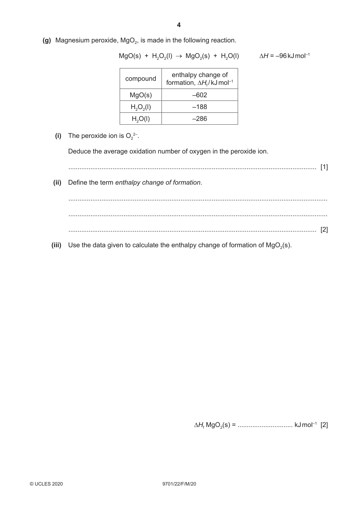Cambridge A Level Chemistry 9701 2020 Feb/March Paper 2 · Variant 2 question paper, page 4 of 16
