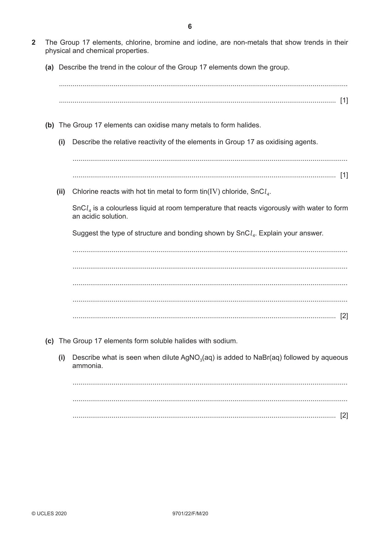 Cambridge A Level Chemistry 9701 2020 Feb/March Paper 2 · Variant 2 question paper, page 6 of 16