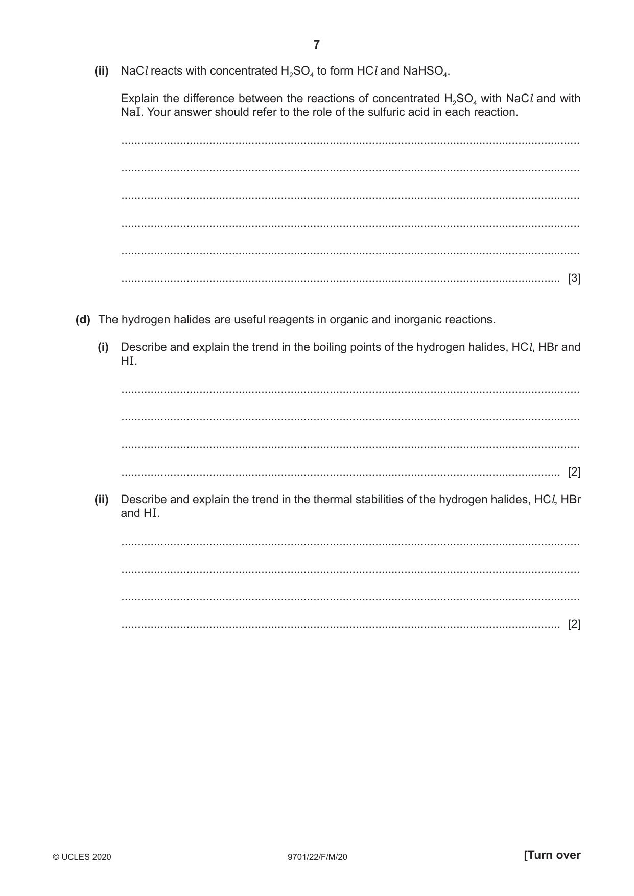 Cambridge A Level Chemistry 9701 2020 Feb/March Paper 2 · Variant 2 question paper, page 7 of 16