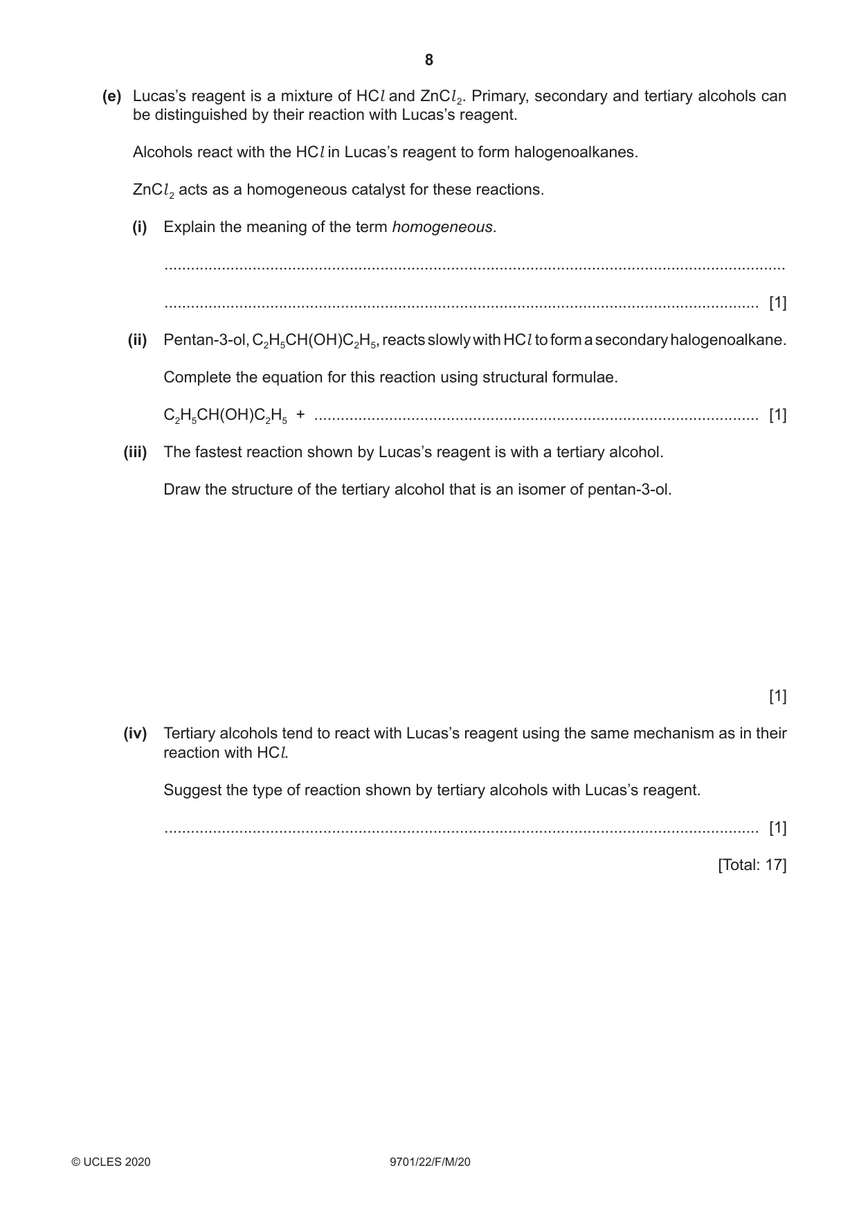 Cambridge A Level Chemistry 9701 2020 Feb/March Paper 2 · Variant 2 question paper, page 8 of 16