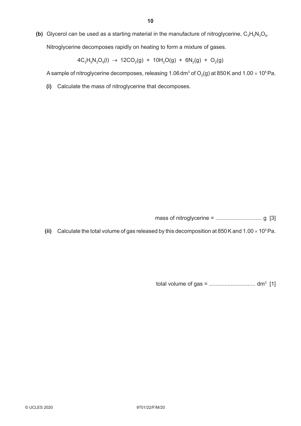 Cambridge A Level Chemistry 9701 2020 Feb/March Paper 2 · Variant 2 question paper, page 10 of 16