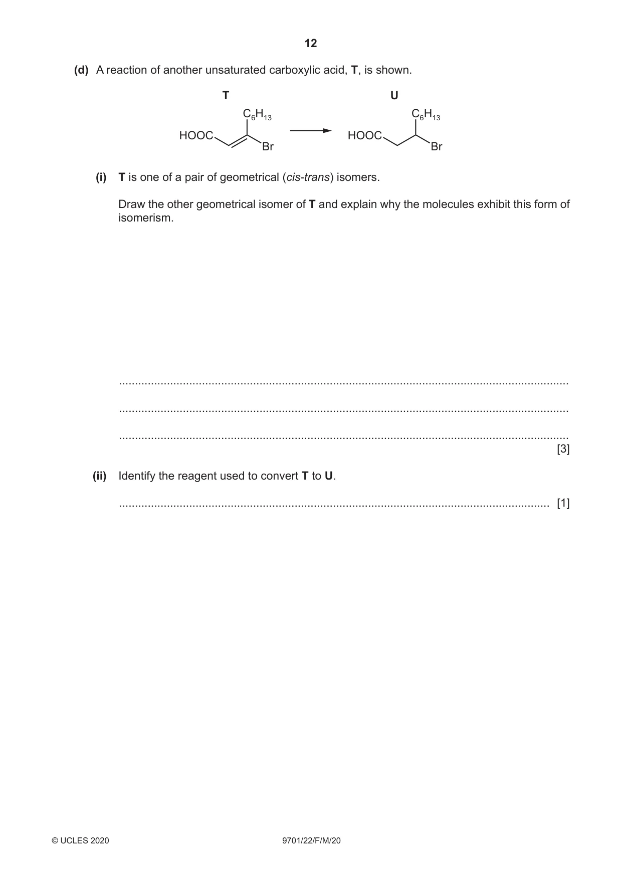 Cambridge A Level Chemistry 9701 2020 Feb/March Paper 2 · Variant 2 question paper, page 12 of 16