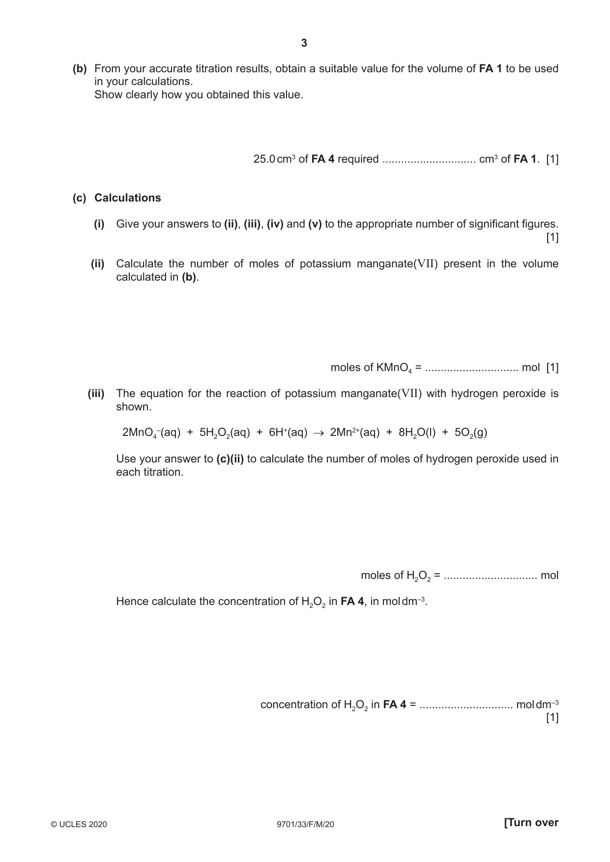 Cambridge A Level Chemistry 9701 2020 Feb/March Paper 3 · Variant 3 question paper, page 3 of 12