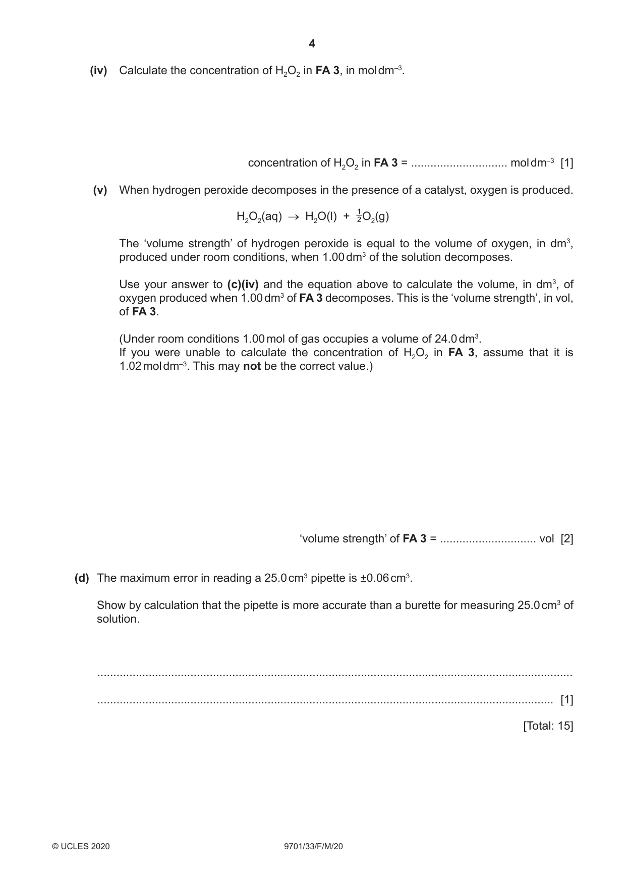 Cambridge A Level Chemistry 9701 2020 Feb/March Paper 3 · Variant 3 question paper, page 4 of 12