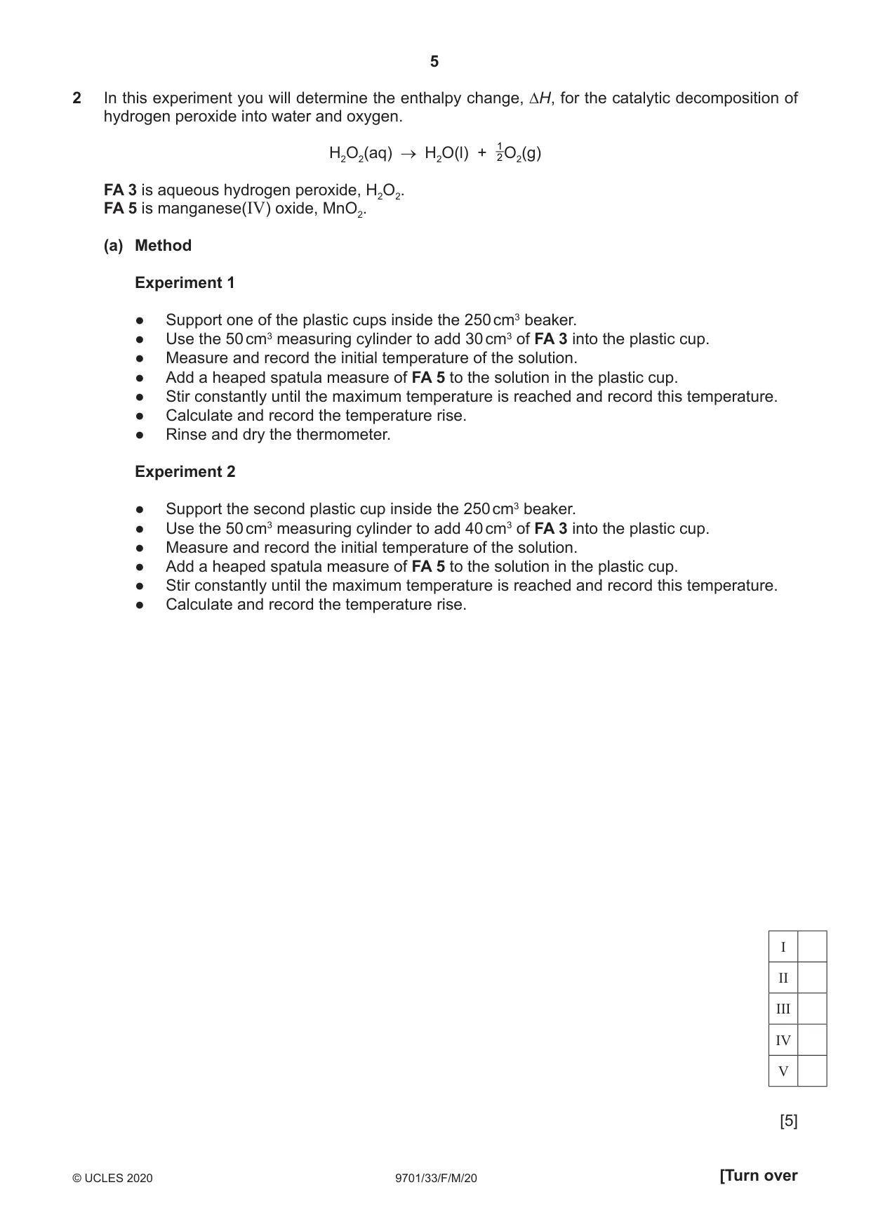 Cambridge A Level Chemistry 9701 2020 Feb/March Paper 3 · Variant 3 question paper, page 5 of 12