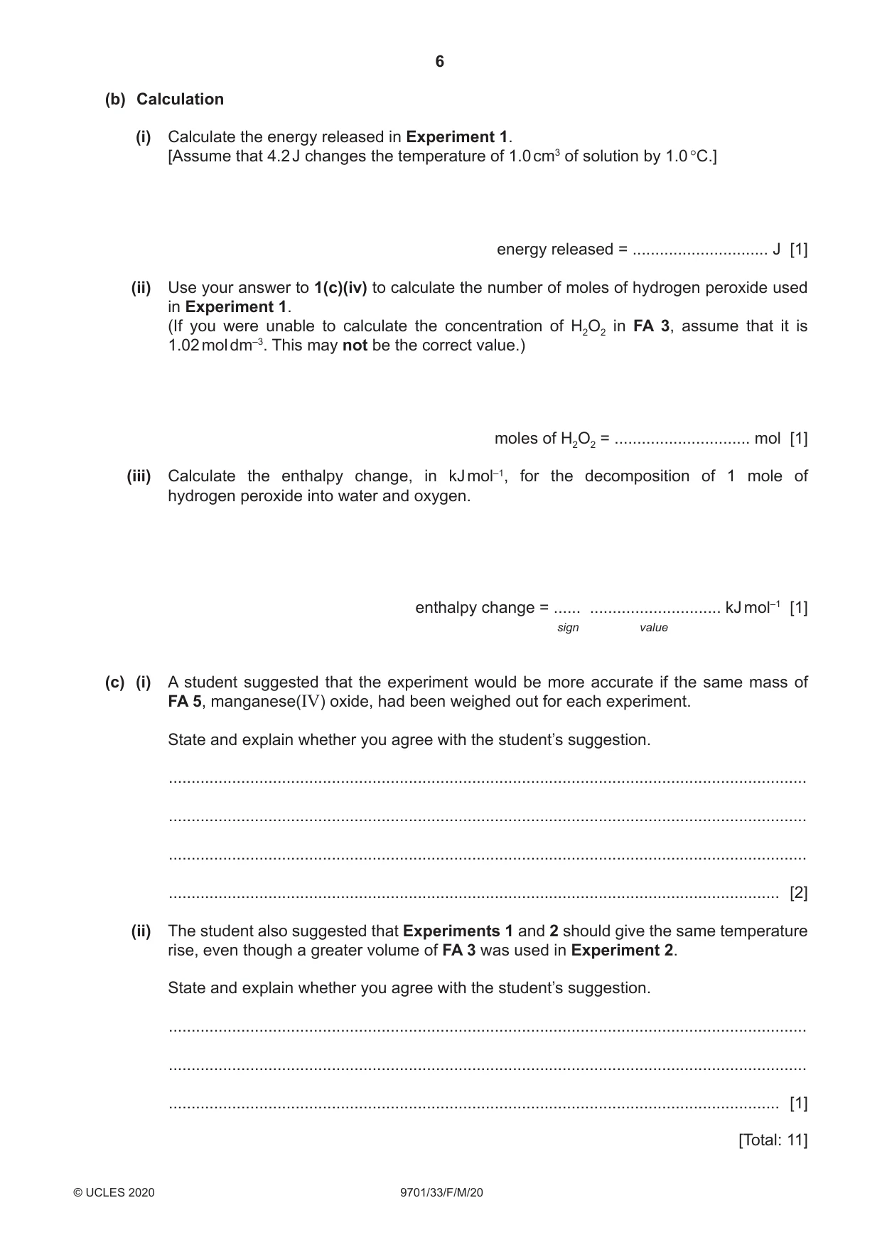 Cambridge A Level Chemistry 9701 2020 Feb/March Paper 3 · Variant 3 question paper, page 6 of 12