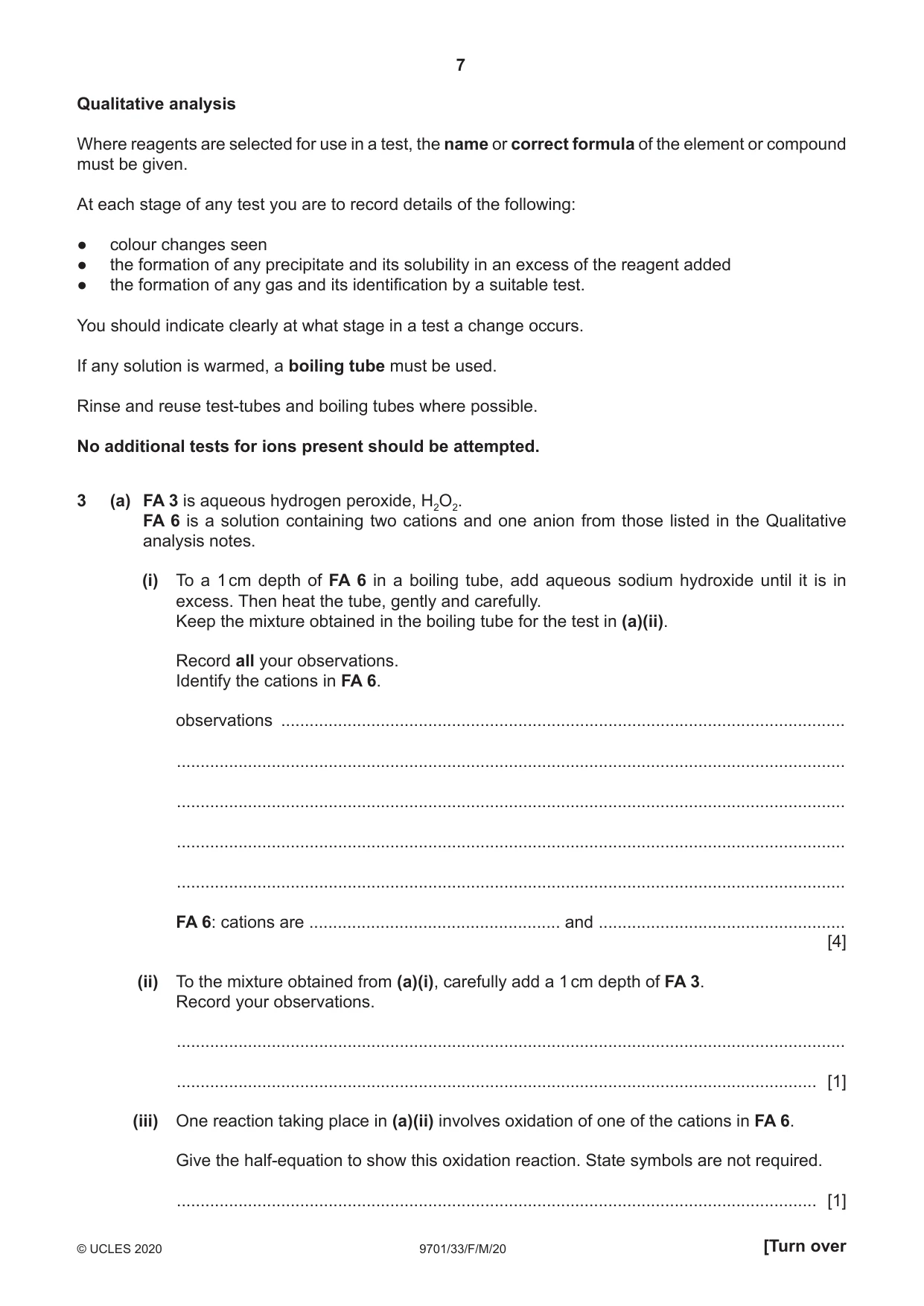 Cambridge A Level Chemistry 9701 2020 Feb/March Paper 3 · Variant 3 question paper, page 7 of 12