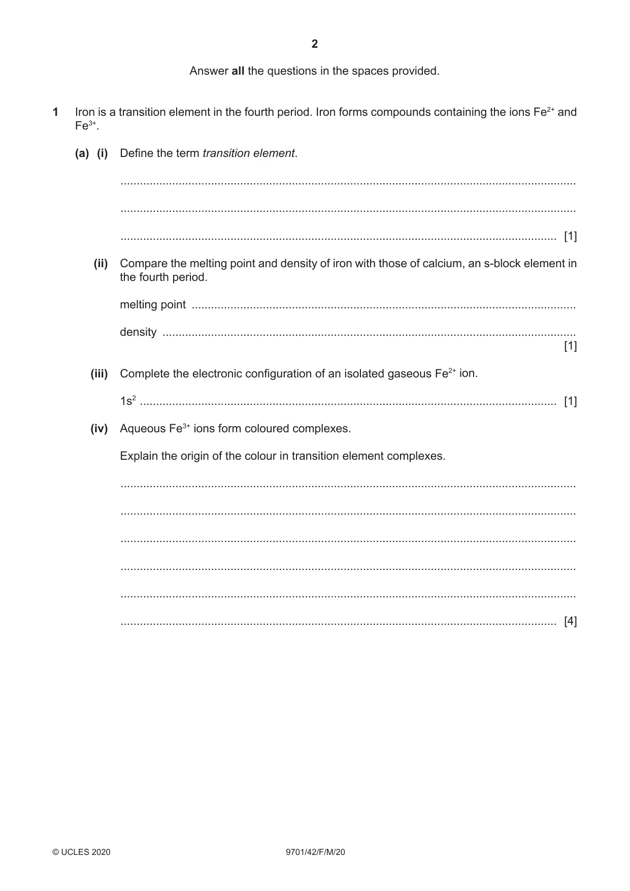 Cambridge A Level Chemistry 9701 2020 Feb/March Paper 4 · Variant 2 question paper, page 2 of 24