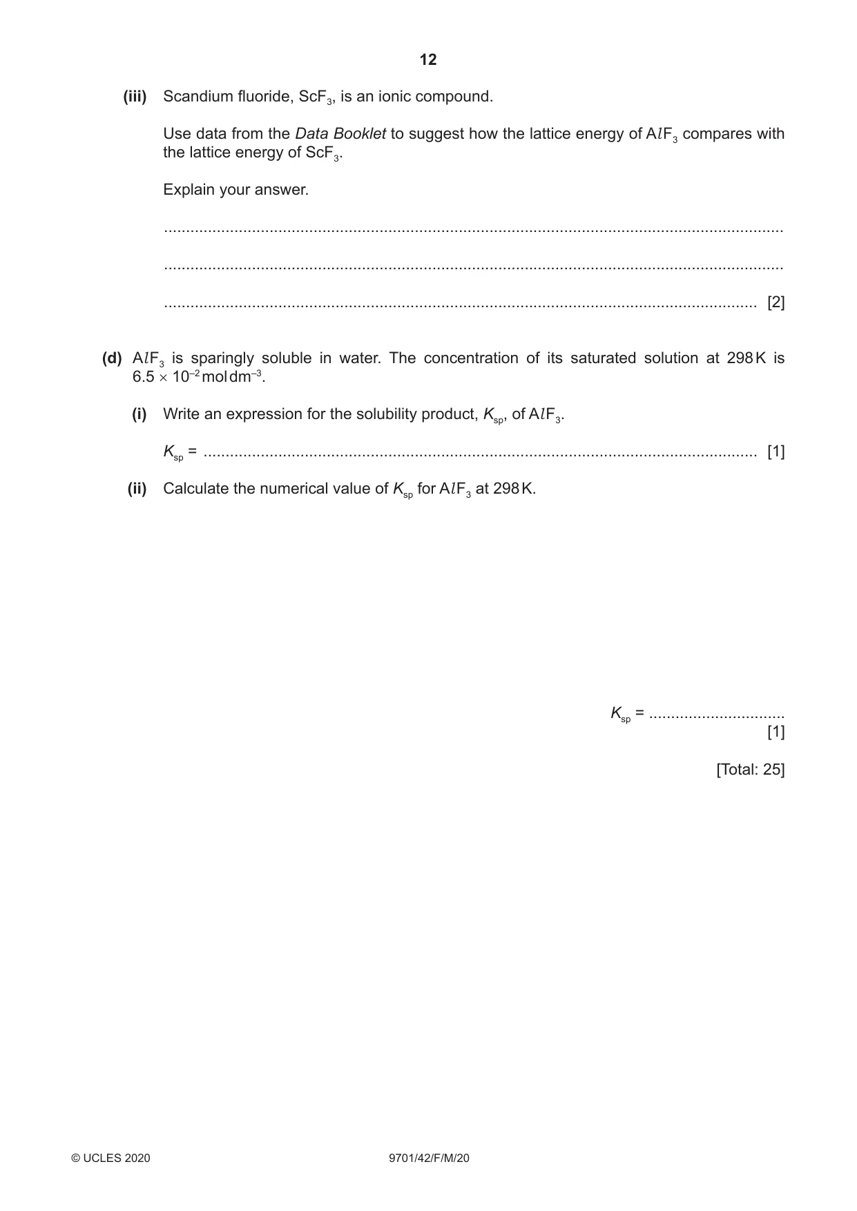 Cambridge A Level Chemistry 9701 2020 Feb/March Paper 4 · Variant 2 question paper, page 12 of 24