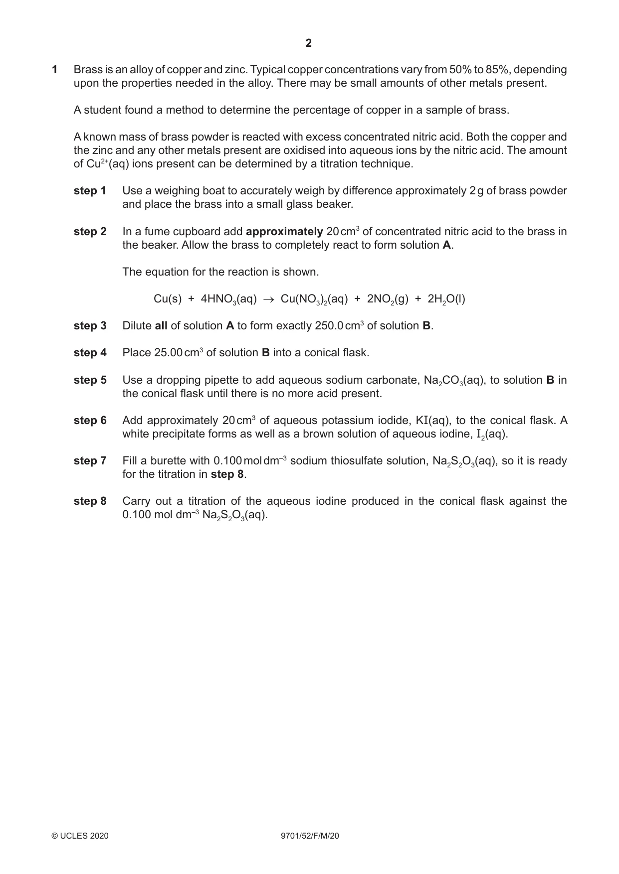 Cambridge A Level Chemistry 9701 2020 Feb/March Paper 5 · Variant 2 question paper, page 2 of 8