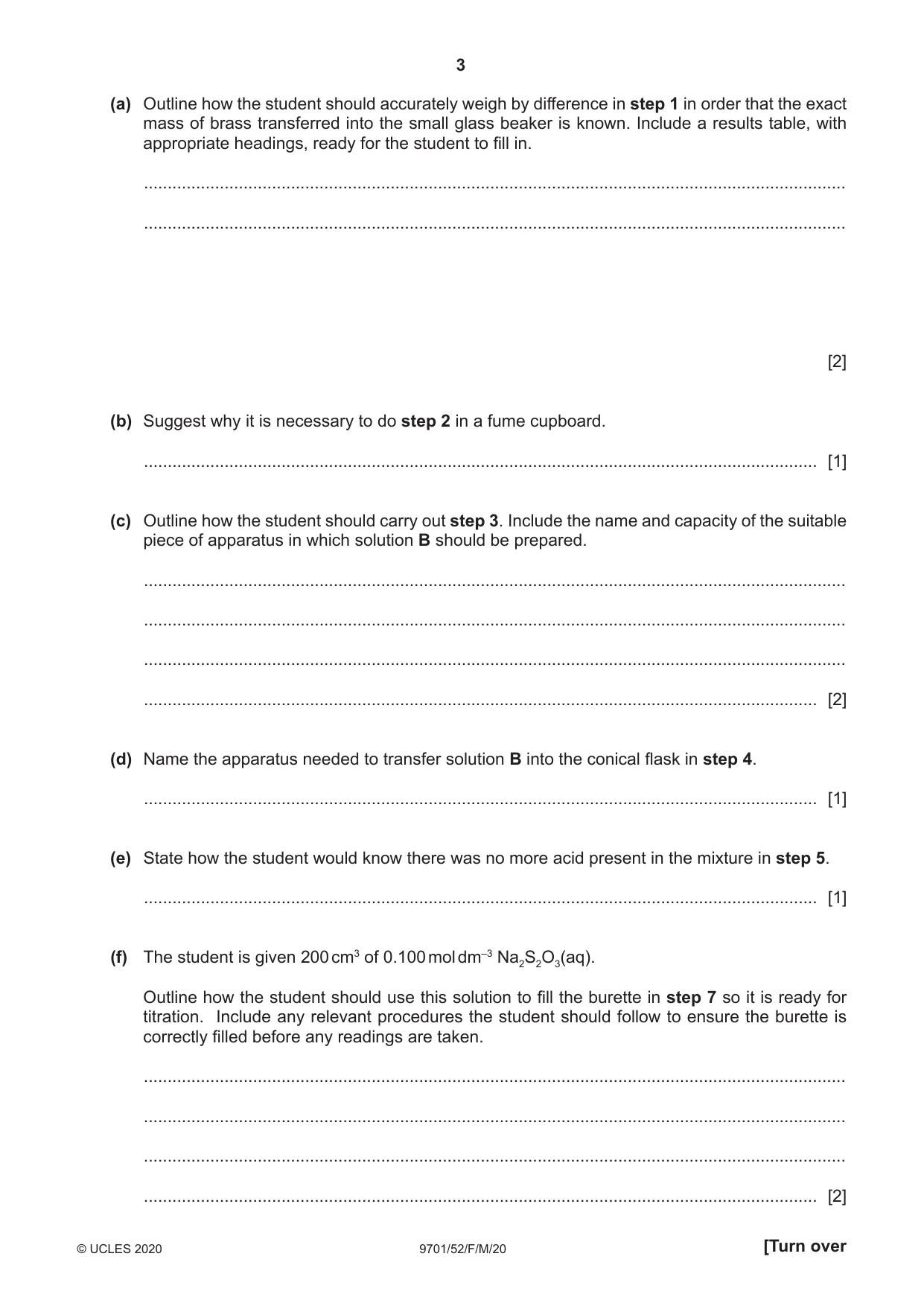 Cambridge A Level Chemistry 9701 2020 Feb/March Paper 5 · Variant 2 question paper, page 3 of 8