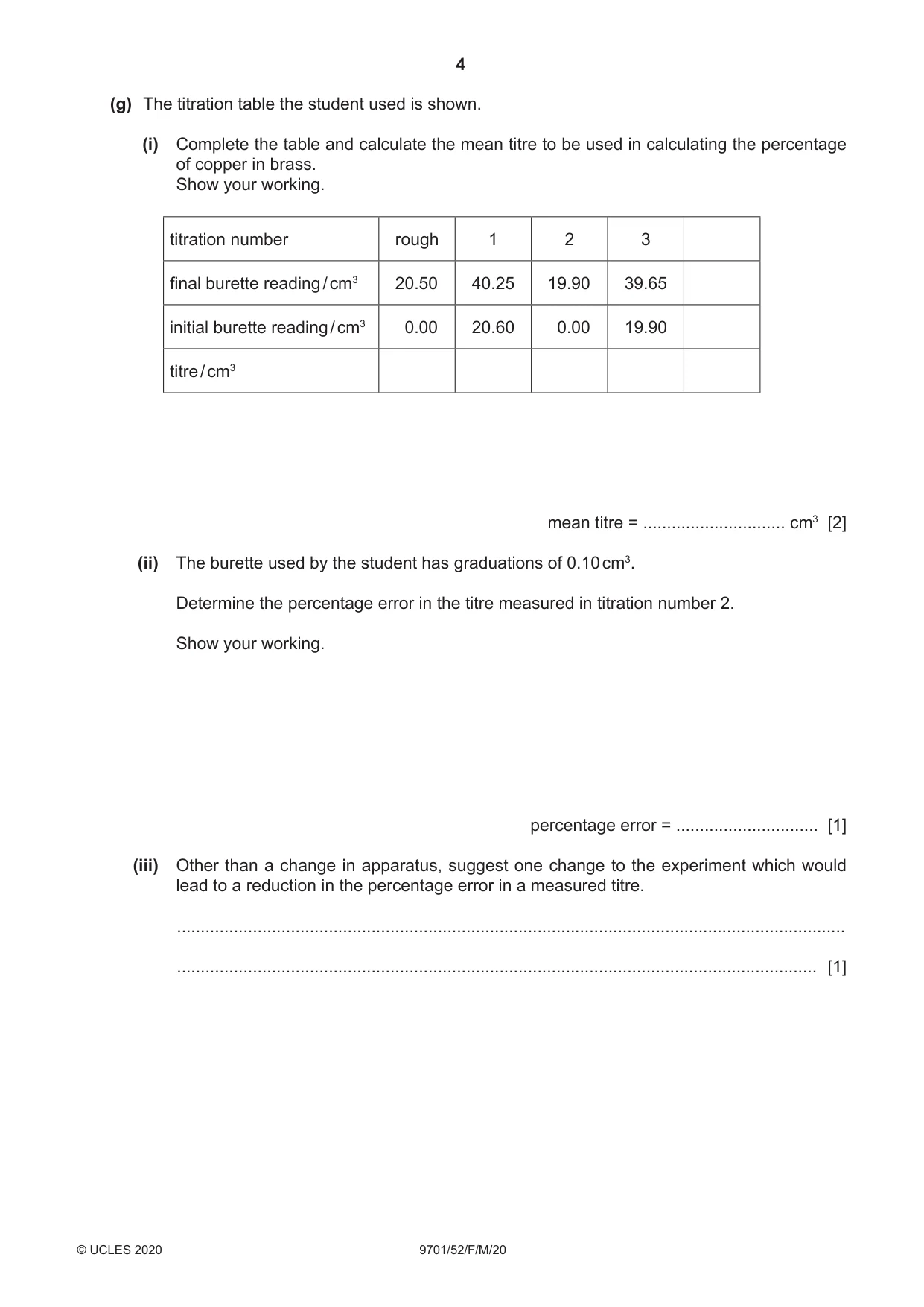 Cambridge A Level Chemistry 9701 2020 Feb/March Paper 5 · Variant 2 question paper, page 4 of 8