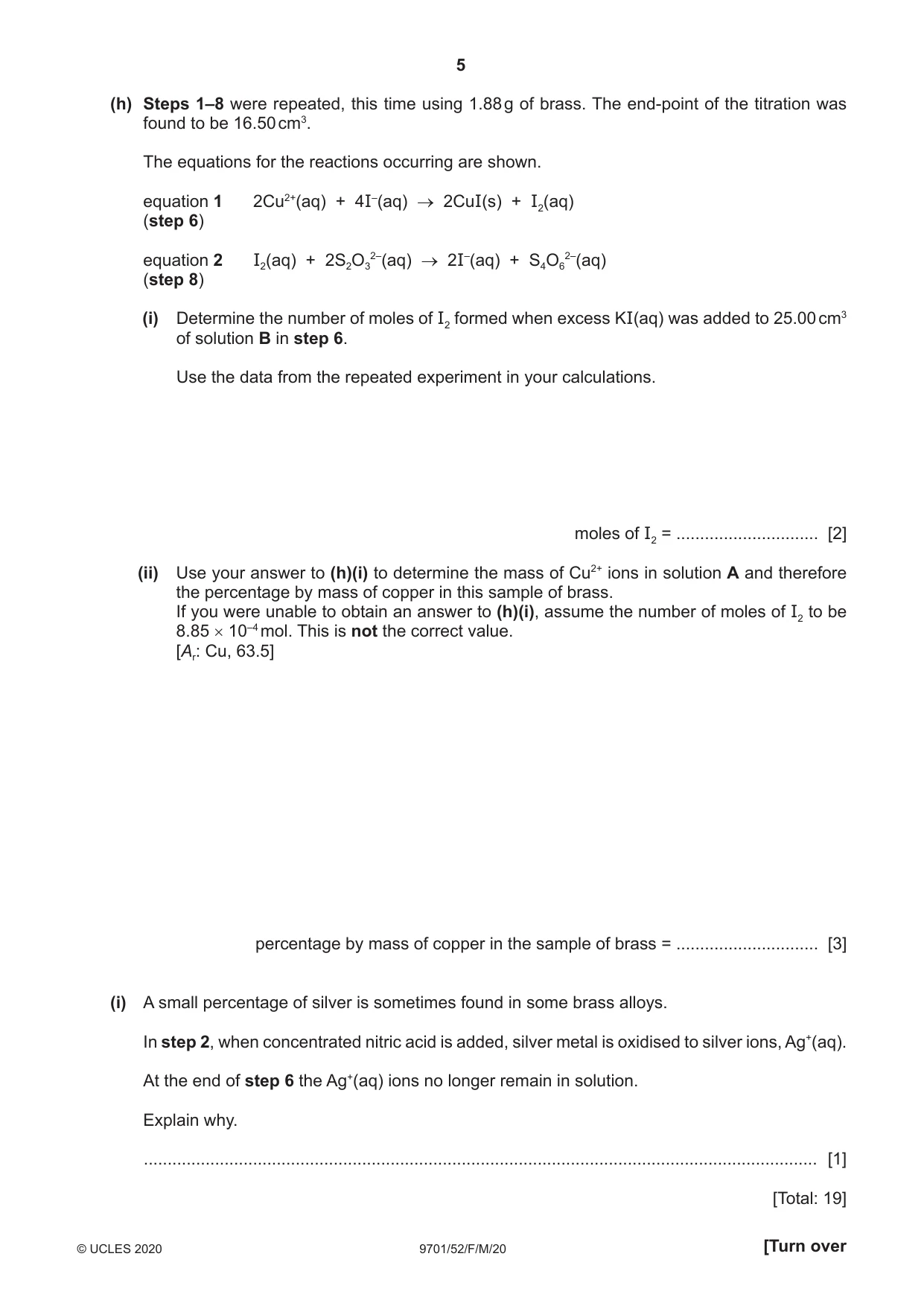 Cambridge A Level Chemistry 9701 2020 Feb/March Paper 5 · Variant 2 question paper, page 5 of 8