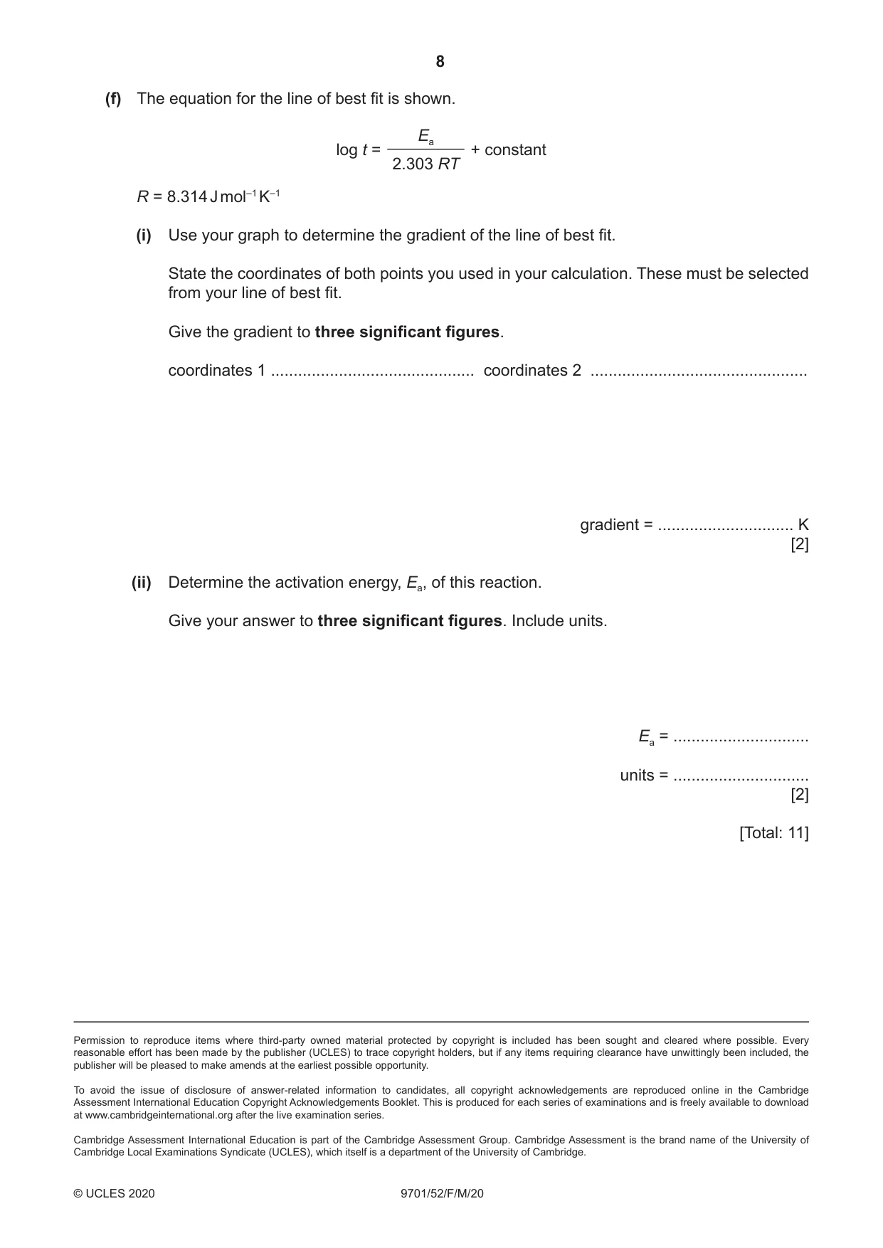 Cambridge A Level Chemistry 9701 2020 Feb/March Paper 5 · Variant 2 question paper, page 8 of 8