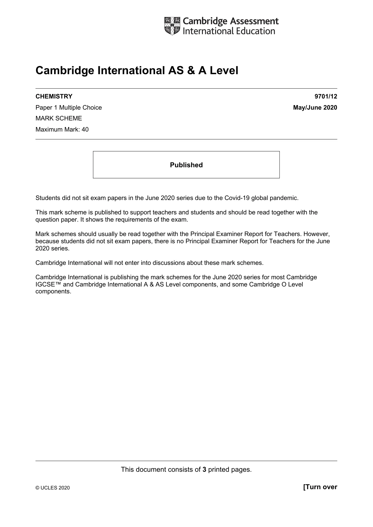 Mark scheme, page 1 of 3