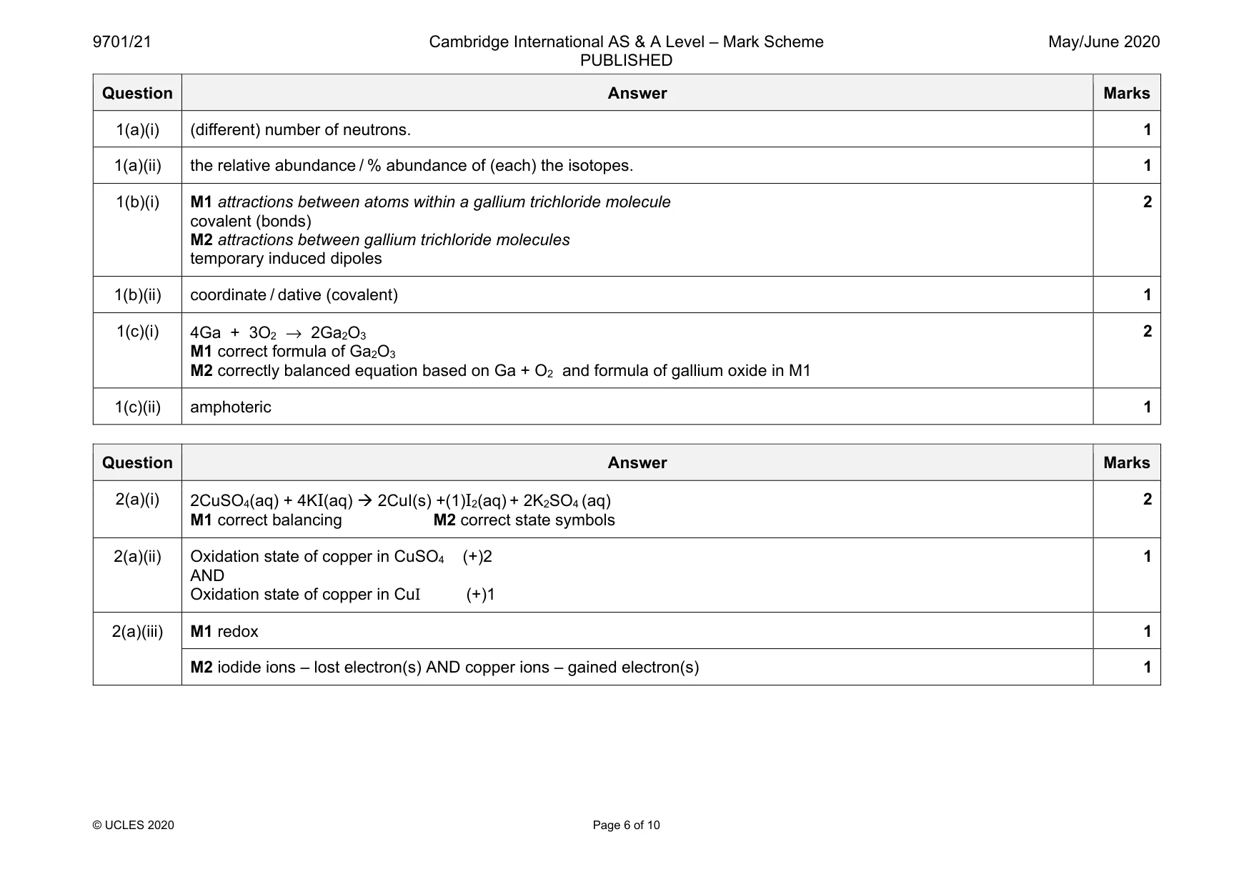 Mark scheme, page 6 of 10