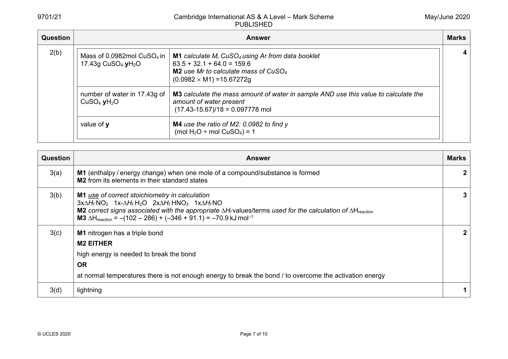 Mark scheme, page 7 of 10