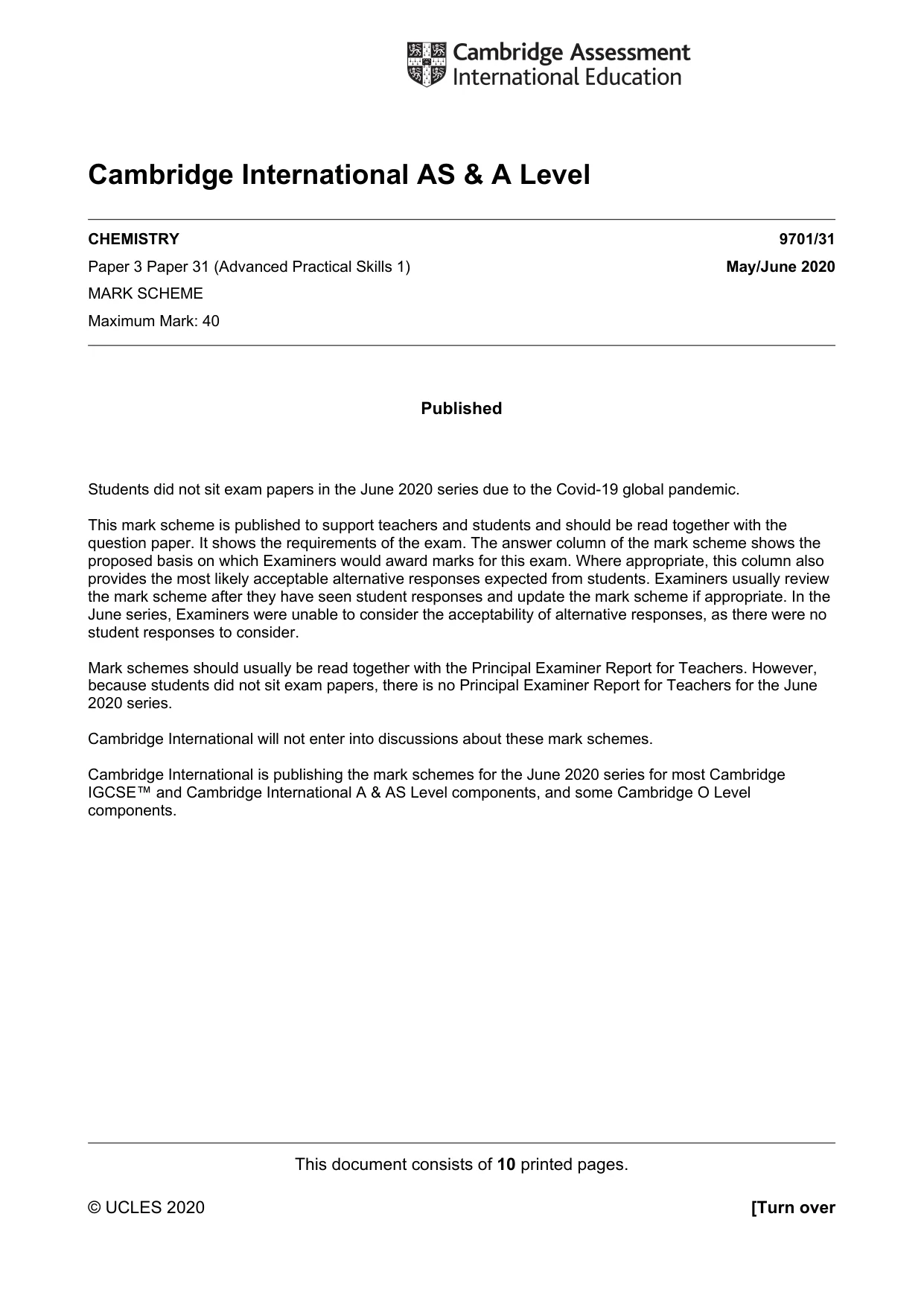 Mark scheme, page 1 of 10