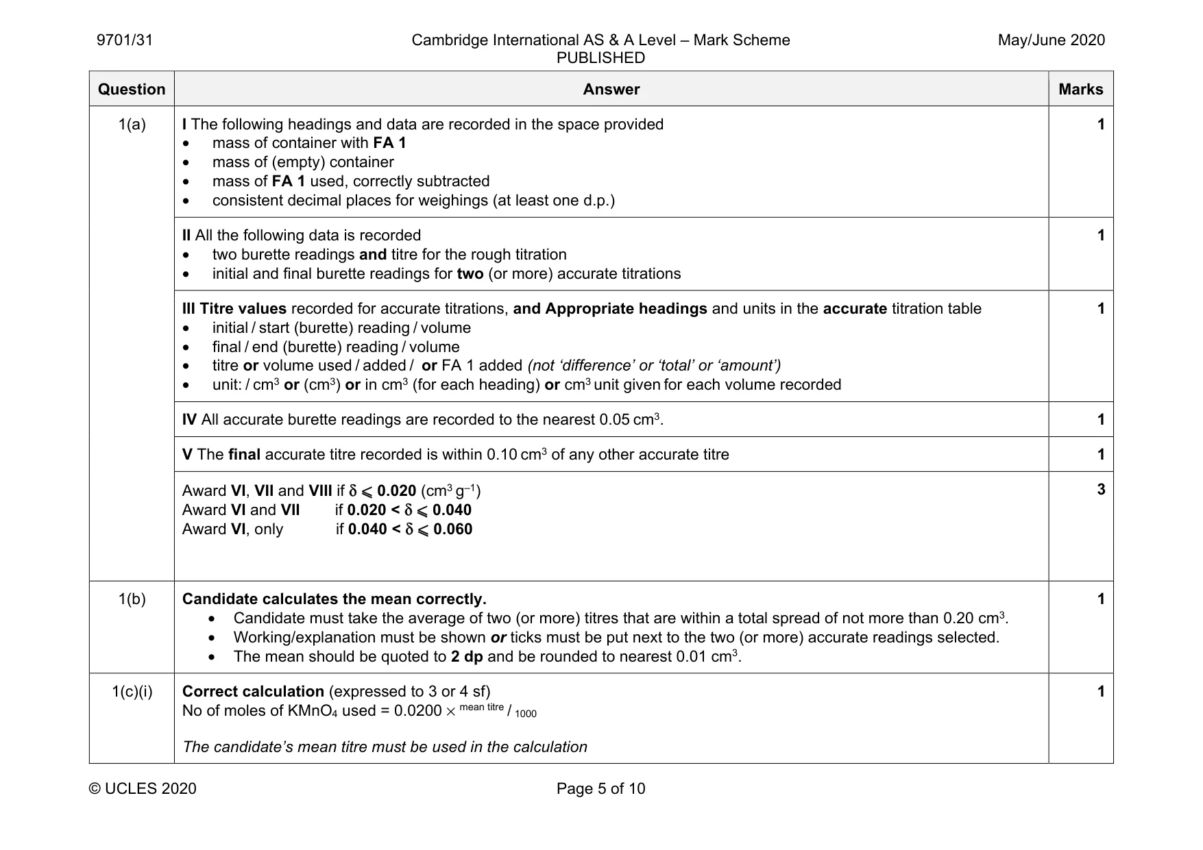 Mark scheme, page 5 of 10