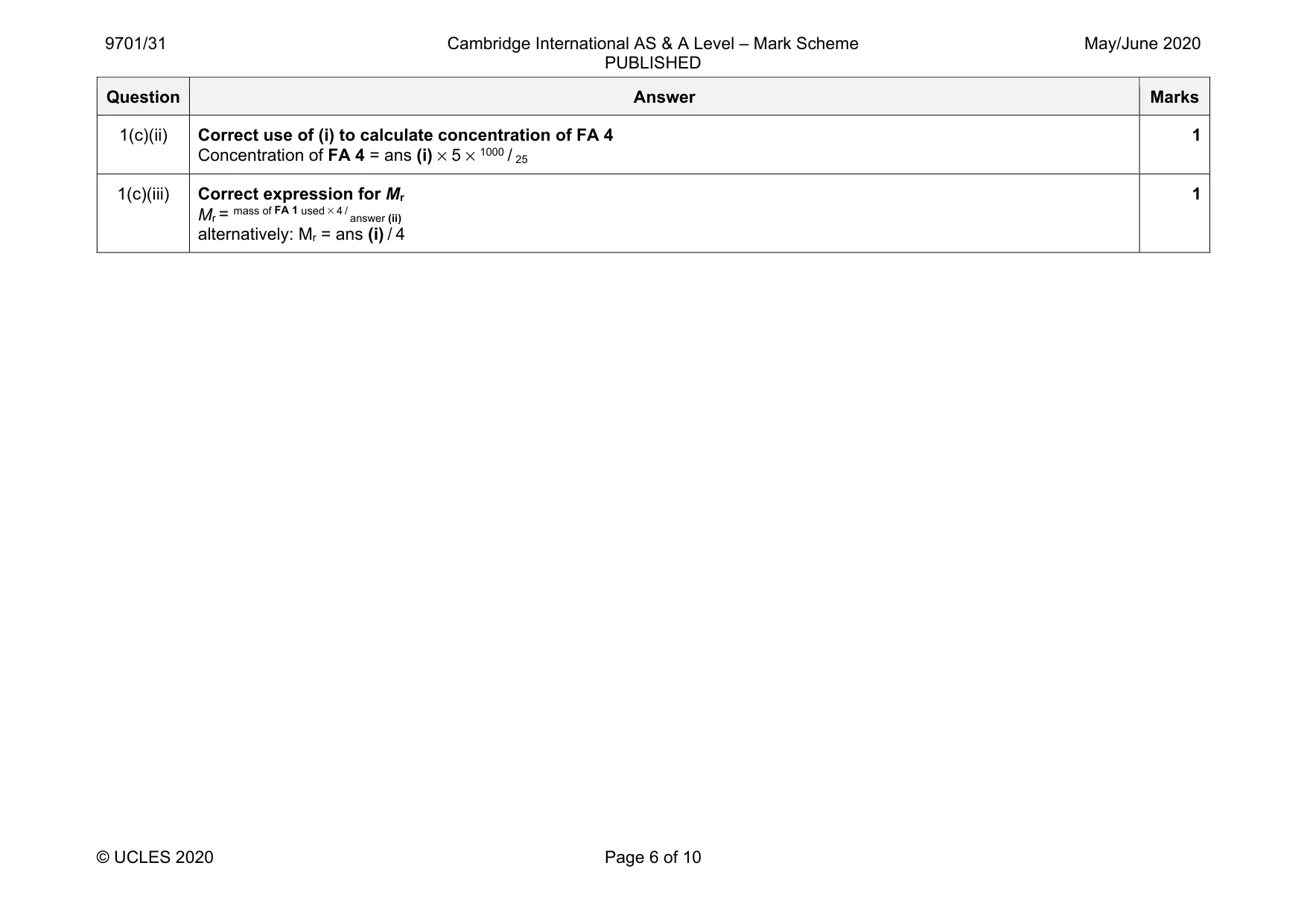 Mark scheme, page 6 of 10