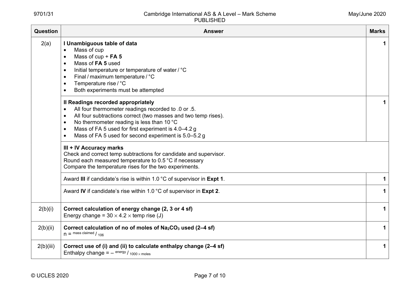 Mark scheme, page 7 of 10