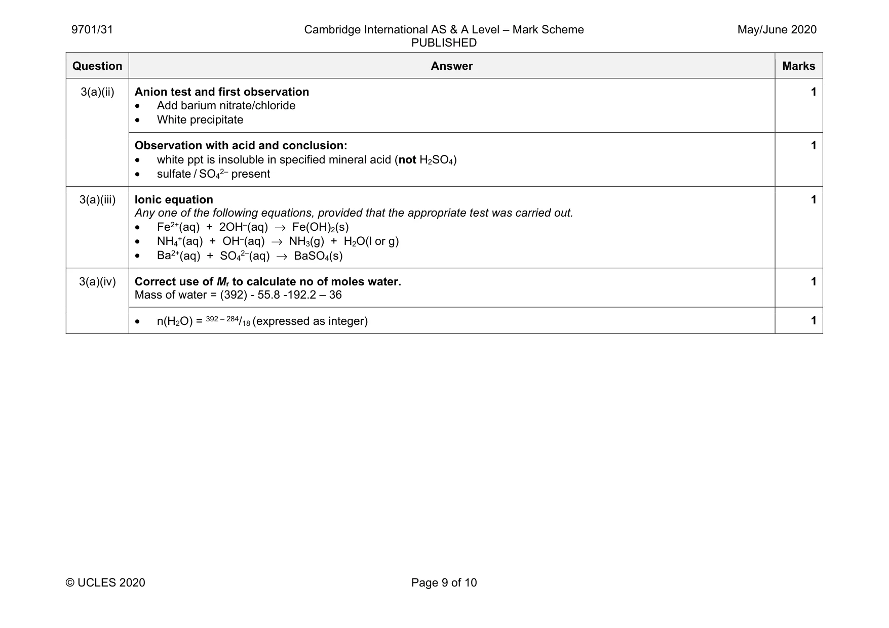 Mark scheme, page 9 of 10