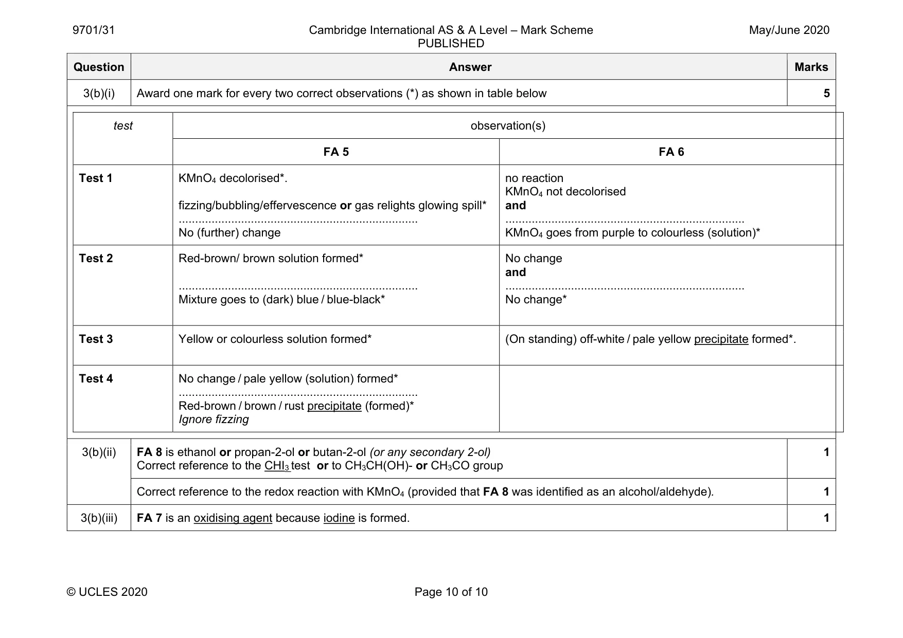 Mark scheme, page 10 of 10