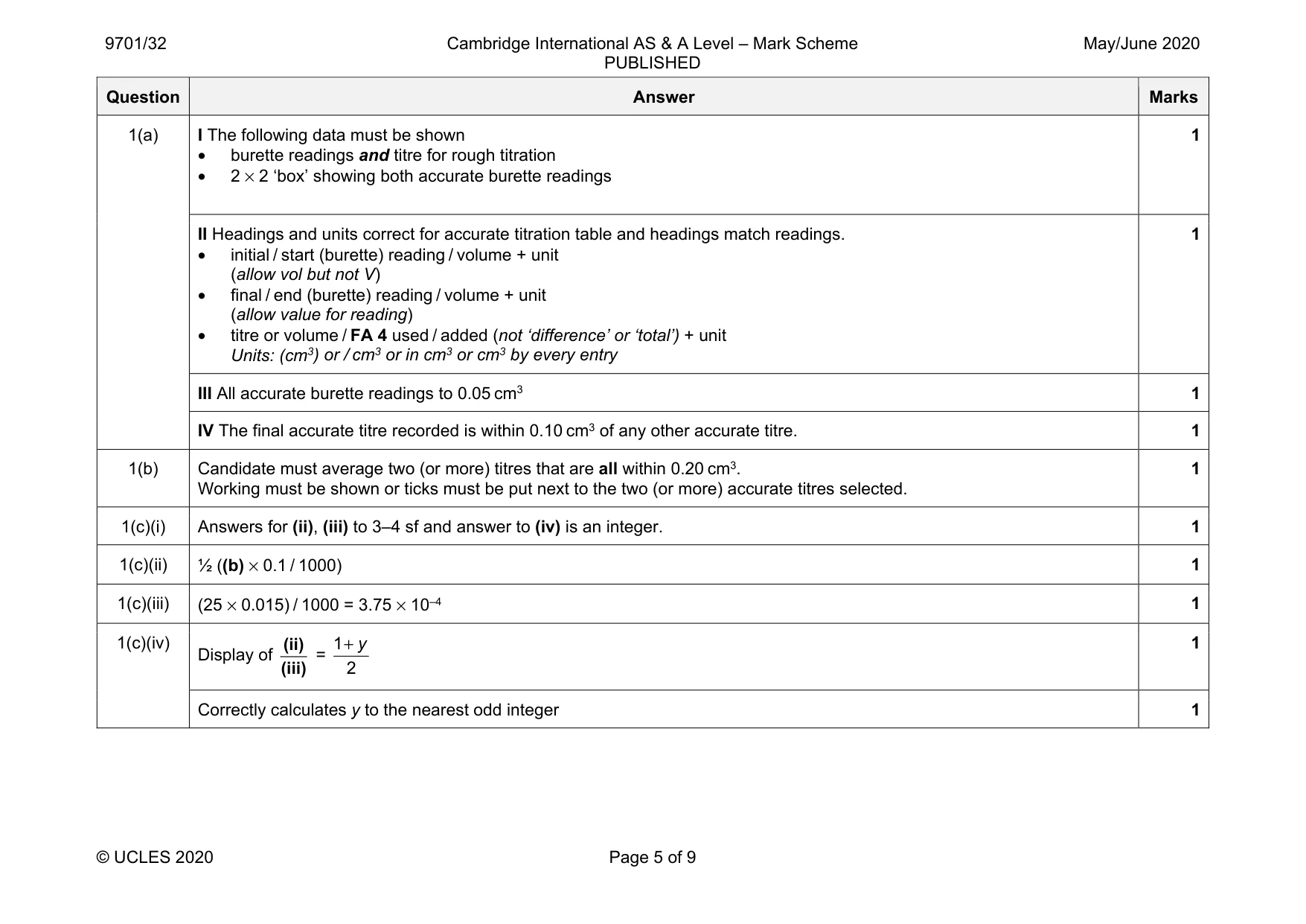 Mark scheme, page 5 of 9