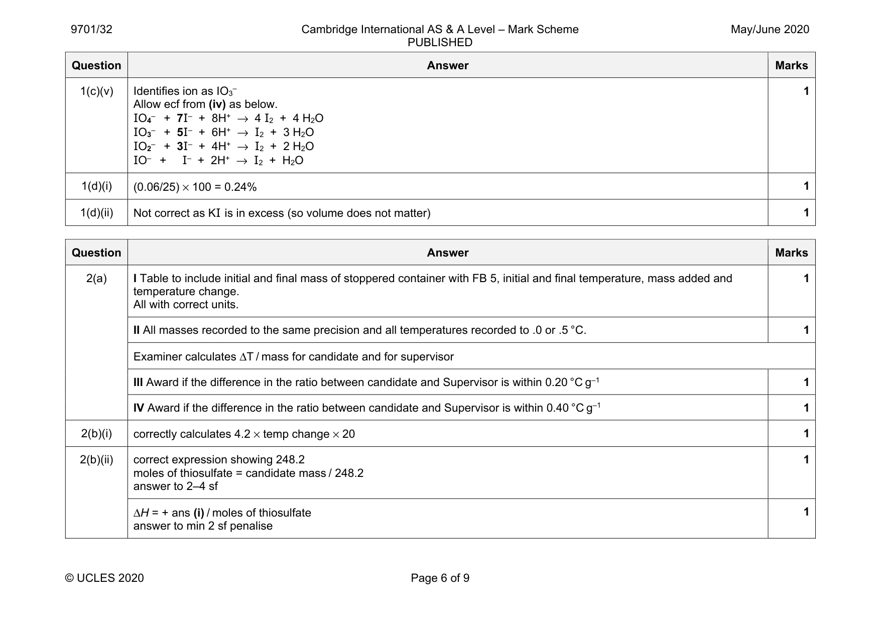 Mark scheme, page 6 of 9